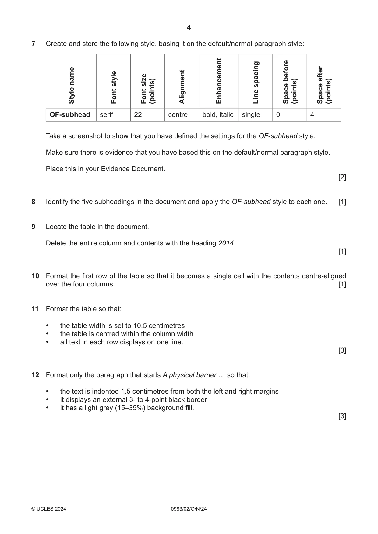 Cambridge IGCSE Information and Communication Technology (9-1) 0983 2024 Oct/Nov Paper 2 · Variant 0 question paper, page 4 of 12