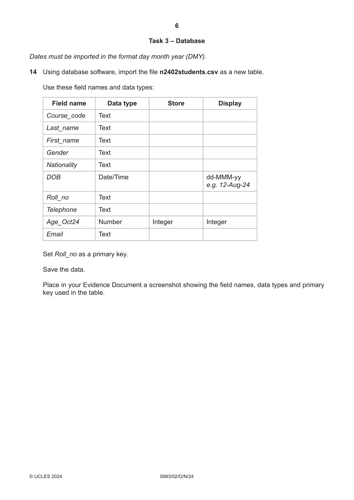 Cambridge IGCSE Information and Communication Technology (9-1) 0983 2024 Oct/Nov Paper 2 · Variant 0 question paper, page 6 of 12