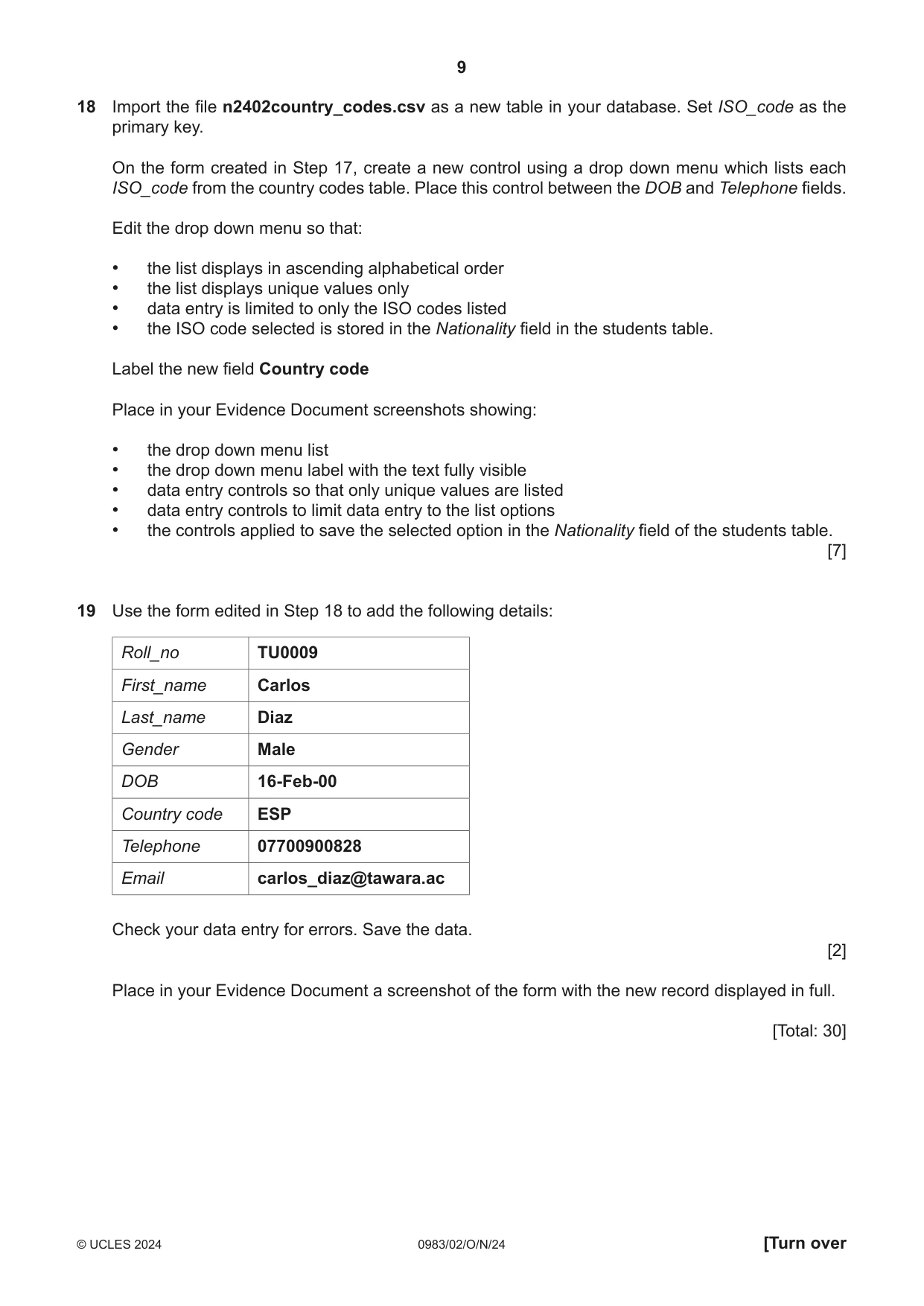 Cambridge IGCSE Information and Communication Technology (9-1) 0983 2024 Oct/Nov Paper 2 · Variant 0 question paper, page 9 of 12