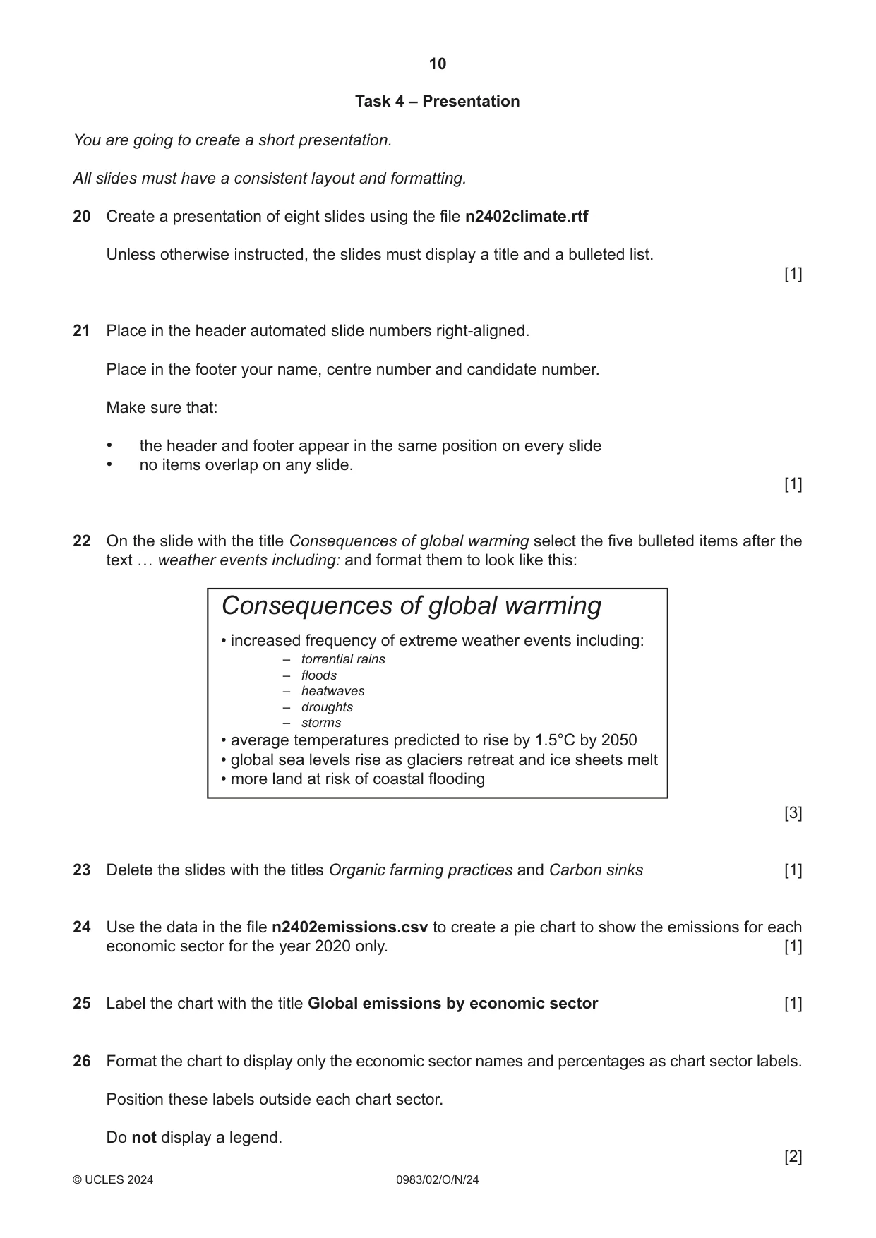 Cambridge IGCSE Information and Communication Technology (9-1) 0983 2024 Oct/Nov Paper 2 · Variant 0 question paper, page 10 of 12