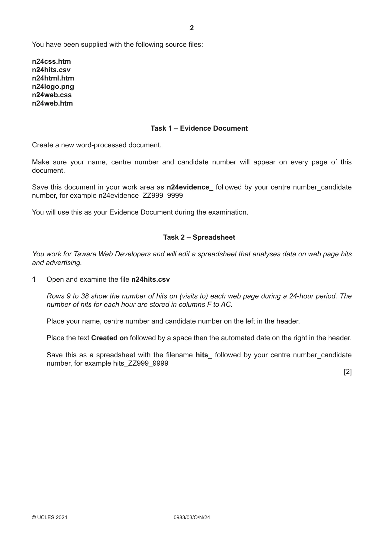 Cambridge IGCSE Information and Communication Technology (9-1) 0983 2024 Oct/Nov Paper 3 · Variant 0 question paper, page 2 of 8