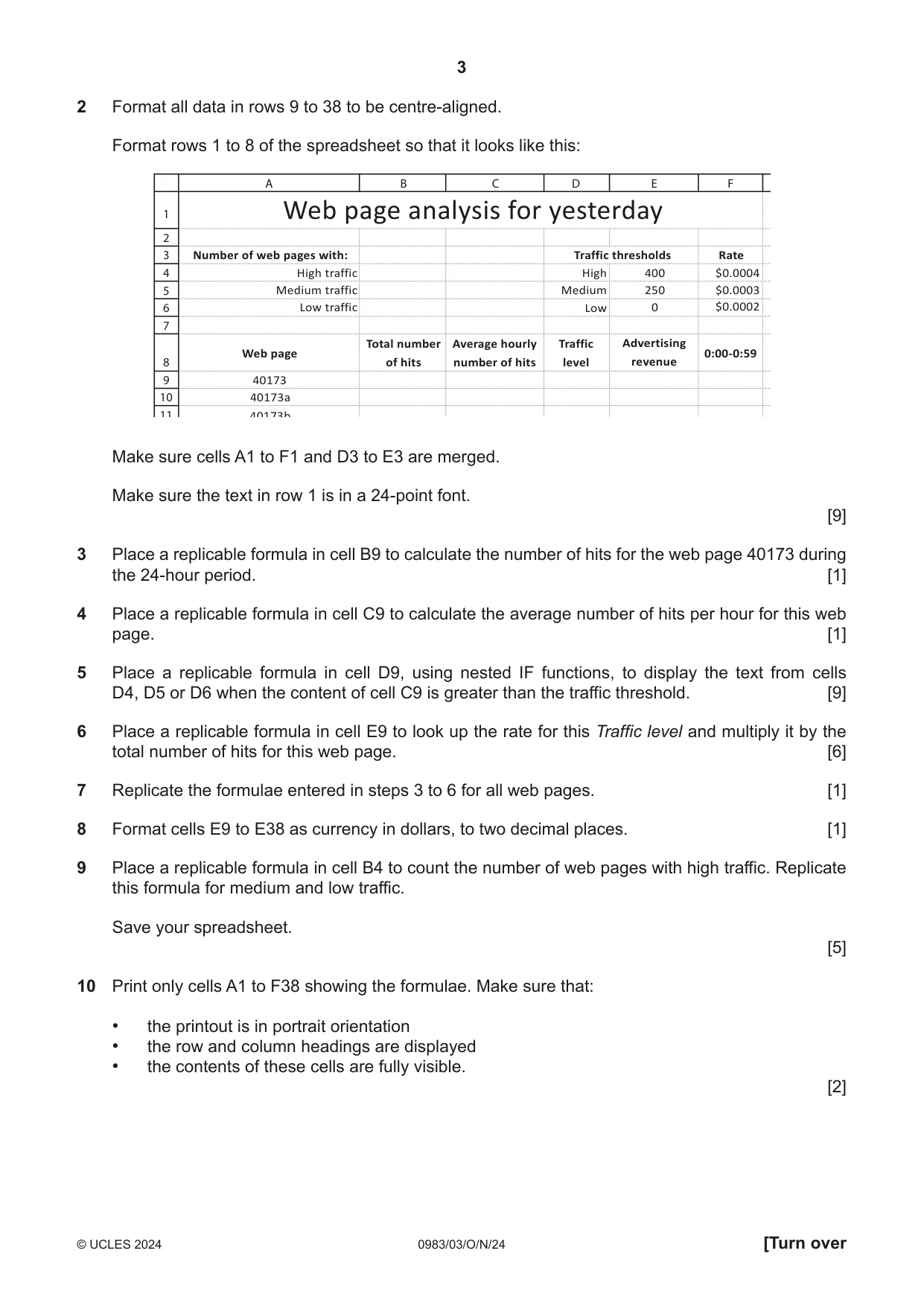 Cambridge IGCSE Information and Communication Technology (9-1) 0983 2024 Oct/Nov Paper 3 · Variant 0 question paper, page 3 of 8