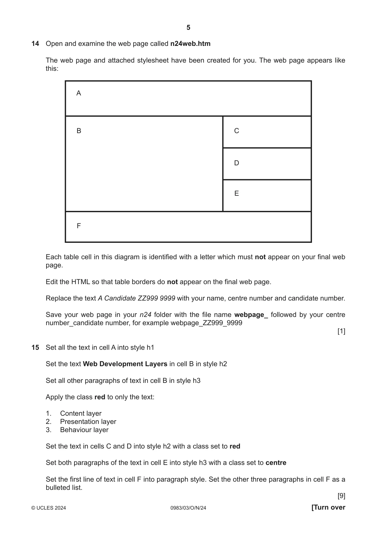 Cambridge IGCSE Information and Communication Technology (9-1) 0983 2024 Oct/Nov Paper 3 · Variant 0 question paper, page 5 of 8