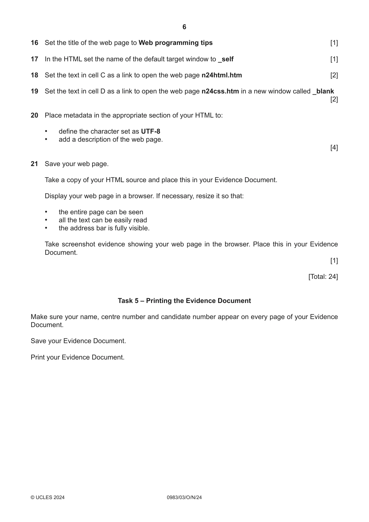 Cambridge IGCSE Information and Communication Technology (9-1) 0983 2024 Oct/Nov Paper 3 · Variant 0 question paper, page 6 of 8