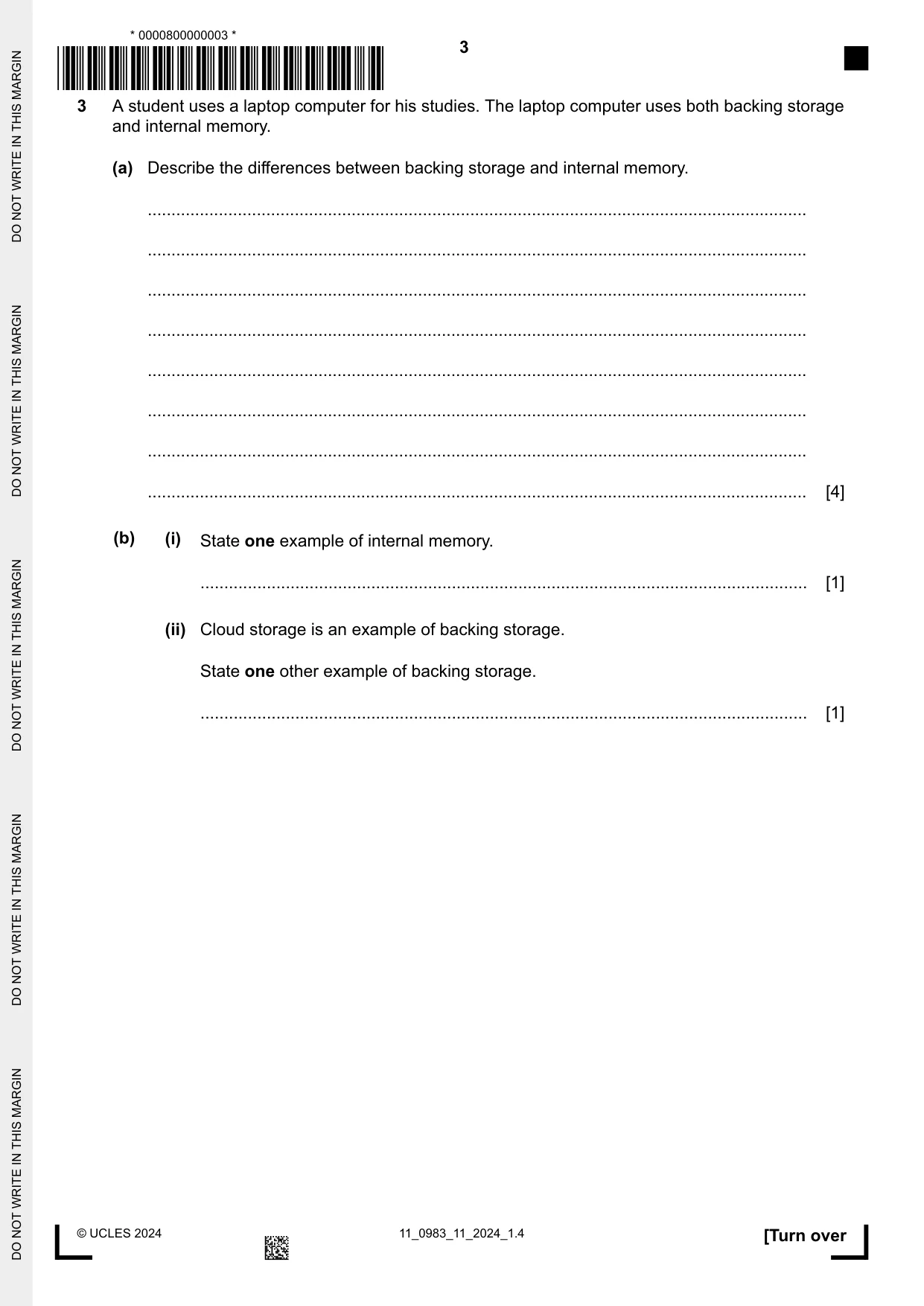 Cambridge IGCSE Information and Communication Technology (9-1) 0983 2024 Oct/Nov Paper 1 · Variant 1 question paper, page 3 of 12
