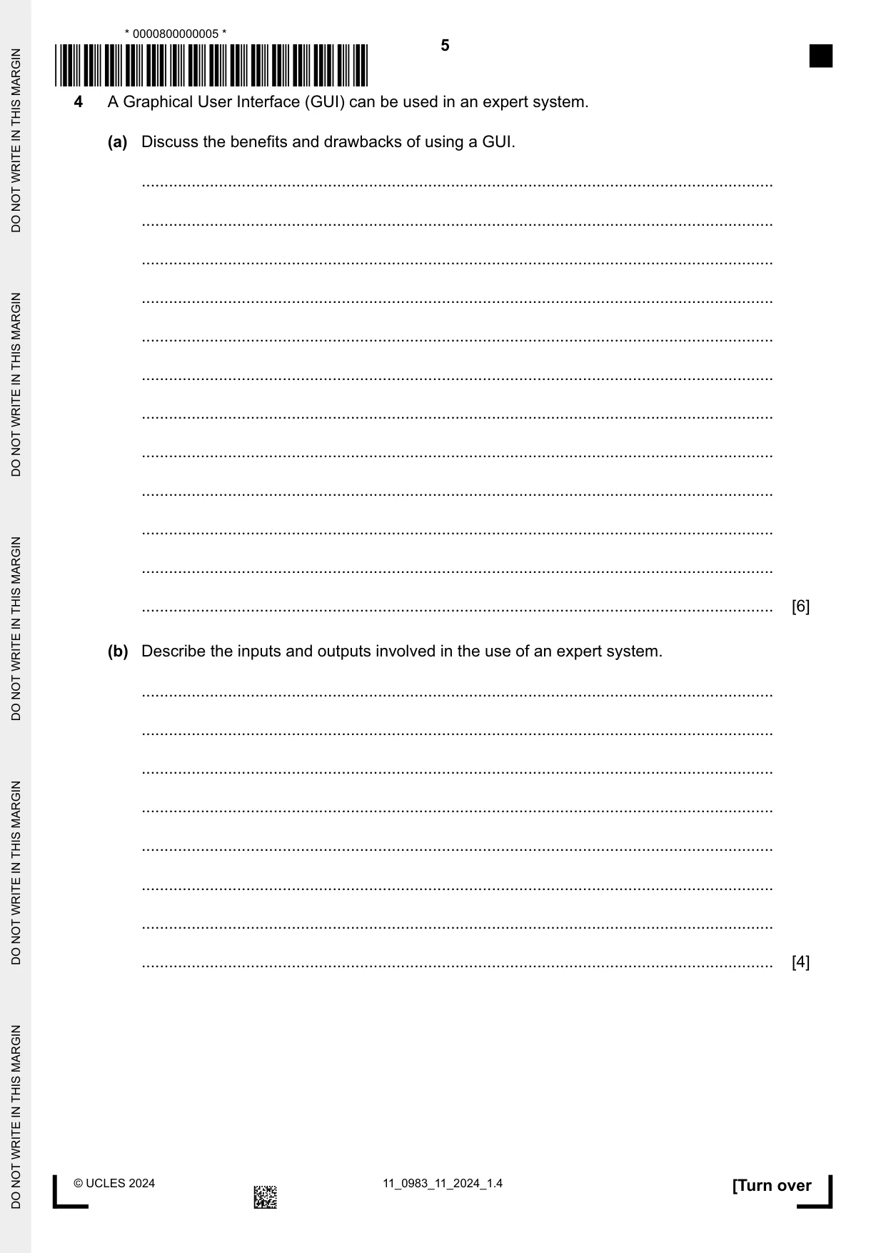 Cambridge IGCSE Information and Communication Technology (9-1) 0983 2024 Oct/Nov Paper 1 · Variant 1 question paper, page 5 of 12