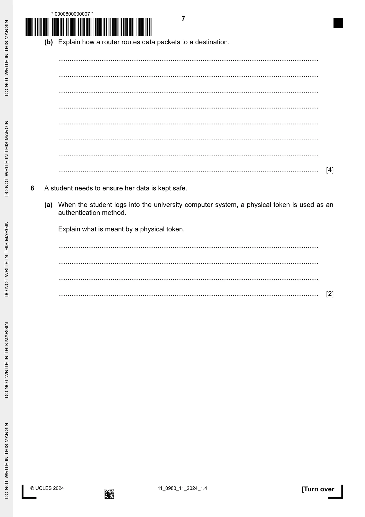 Cambridge IGCSE Information and Communication Technology (9-1) 0983 2024 Oct/Nov Paper 1 · Variant 1 question paper, page 7 of 12