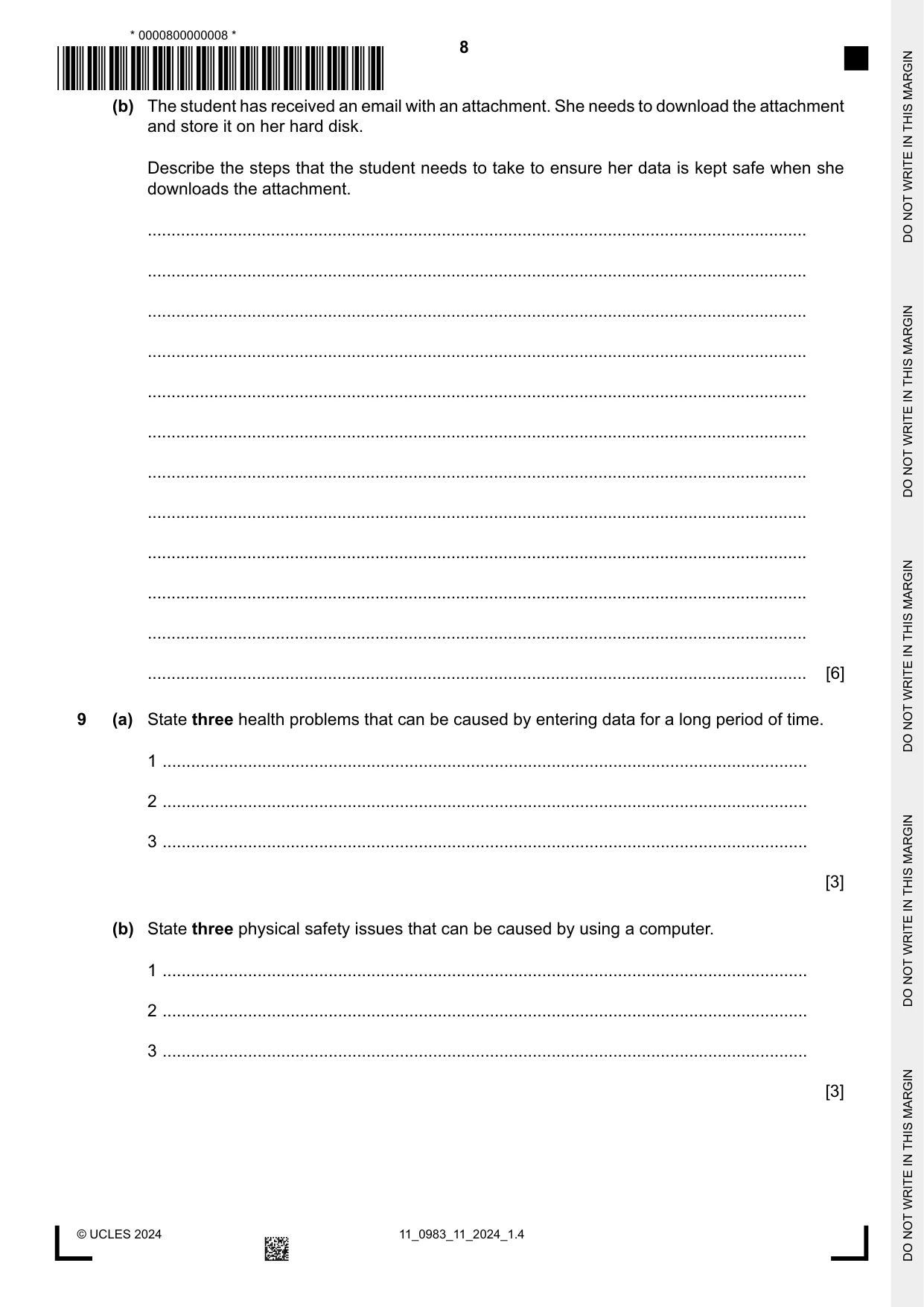Cambridge IGCSE Information and Communication Technology (9-1) 0983 2024 Oct/Nov Paper 1 · Variant 1 question paper, page 8 of 12