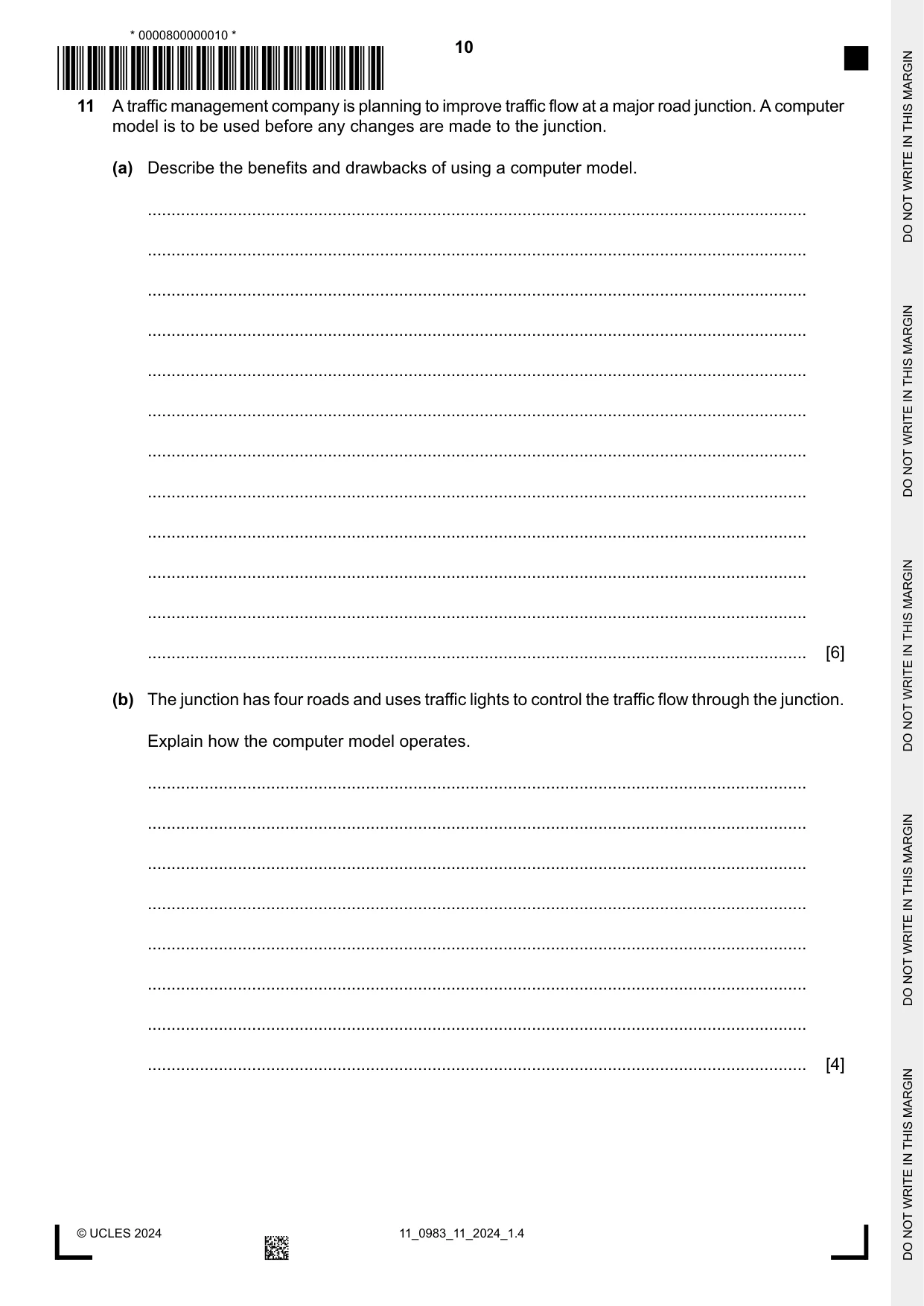 Cambridge IGCSE Information and Communication Technology (9-1) 0983 2024 Oct/Nov Paper 1 · Variant 1 question paper, page 10 of 12