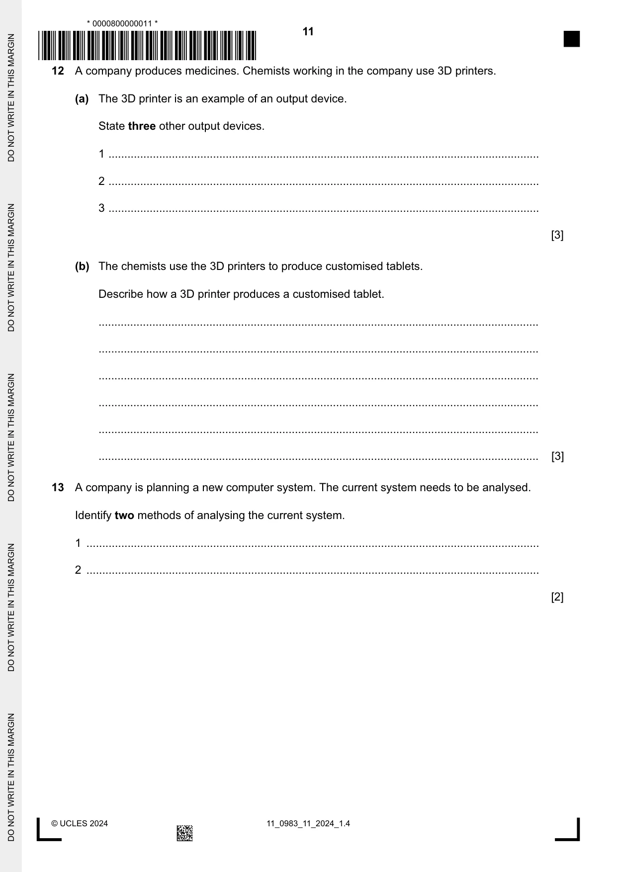 Cambridge IGCSE Information and Communication Technology (9-1) 0983 2024 Oct/Nov Paper 1 · Variant 1 question paper, page 11 of 12