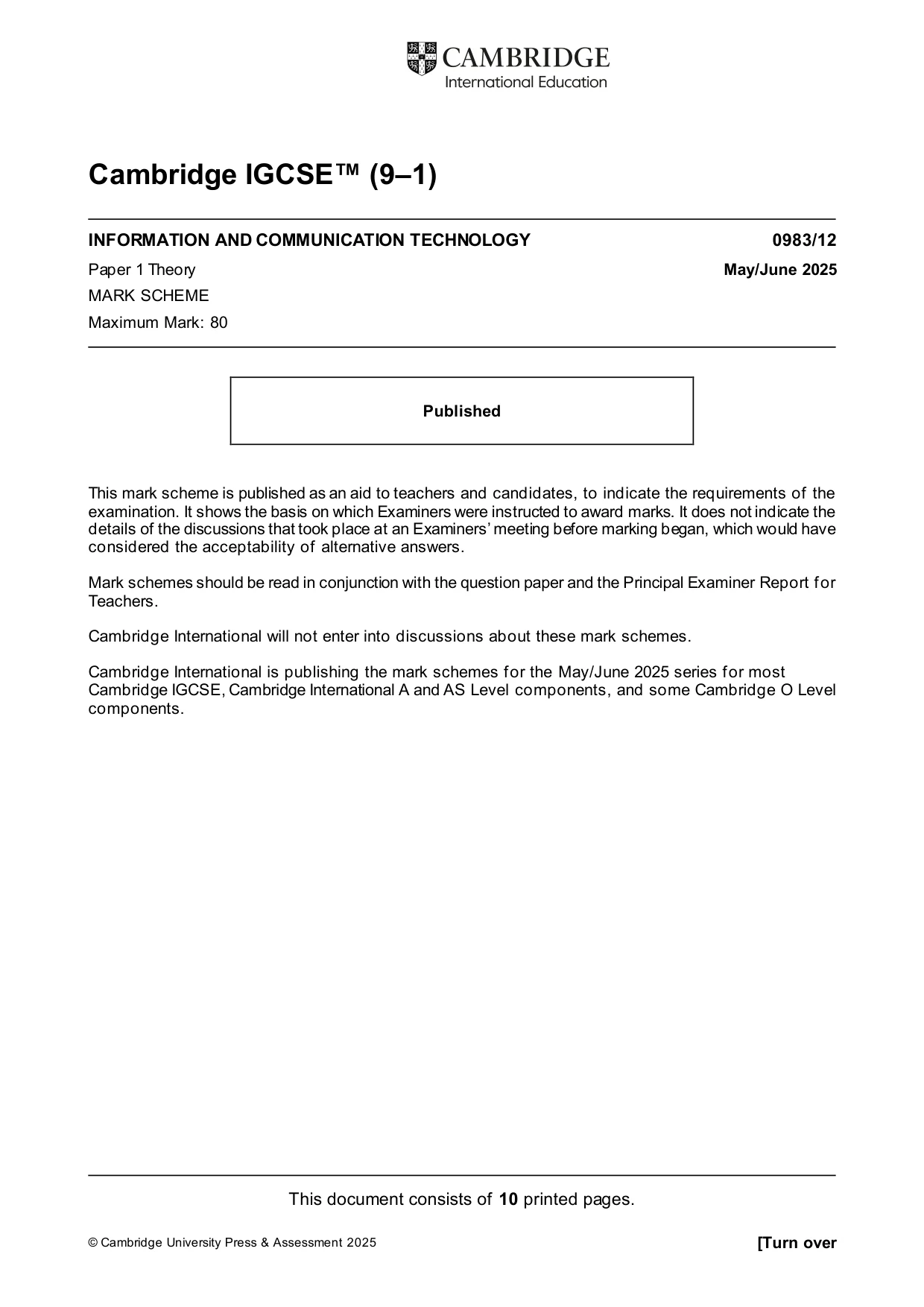 Mark scheme, page 1 of 10