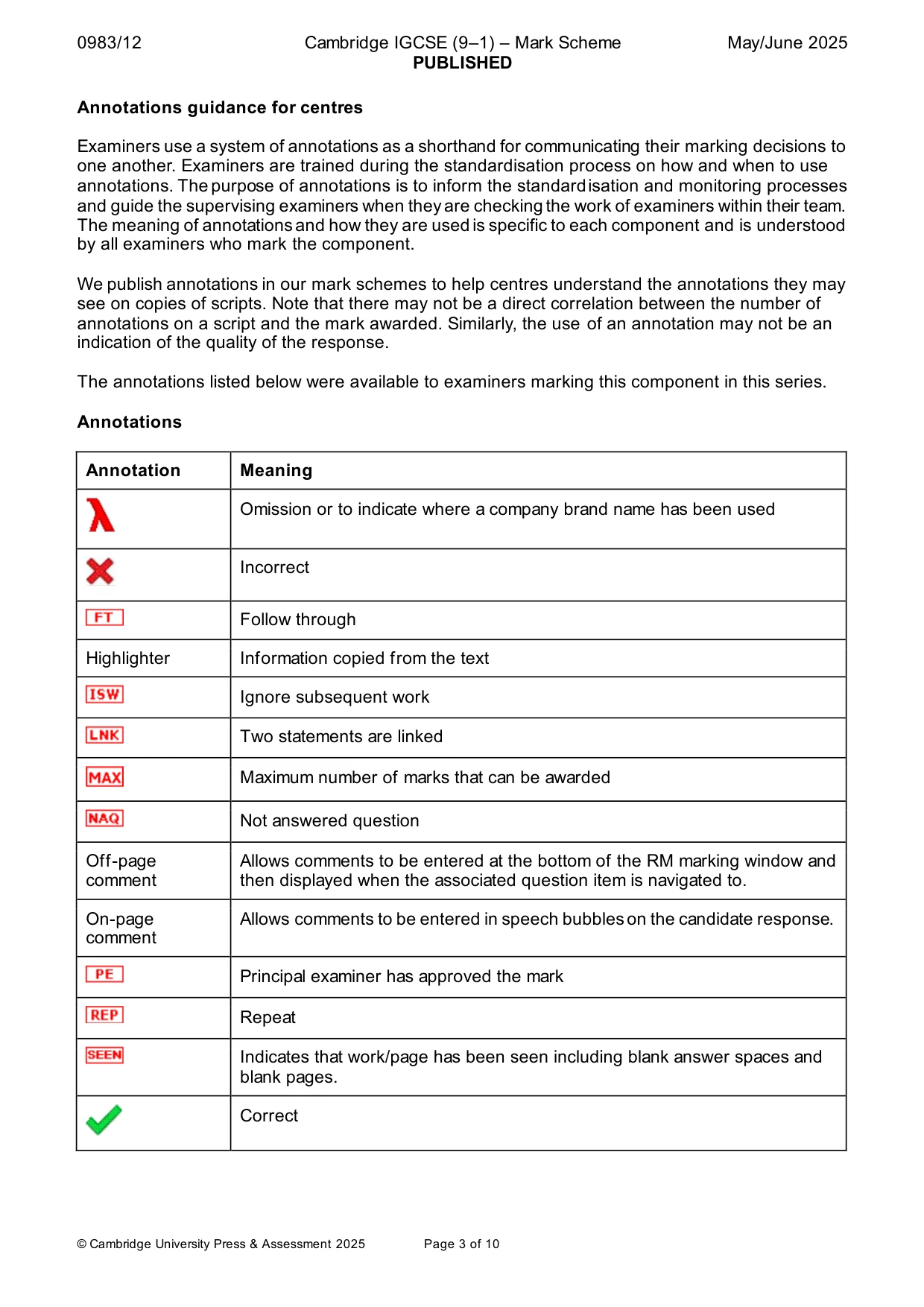 Mark scheme, page 3 of 10