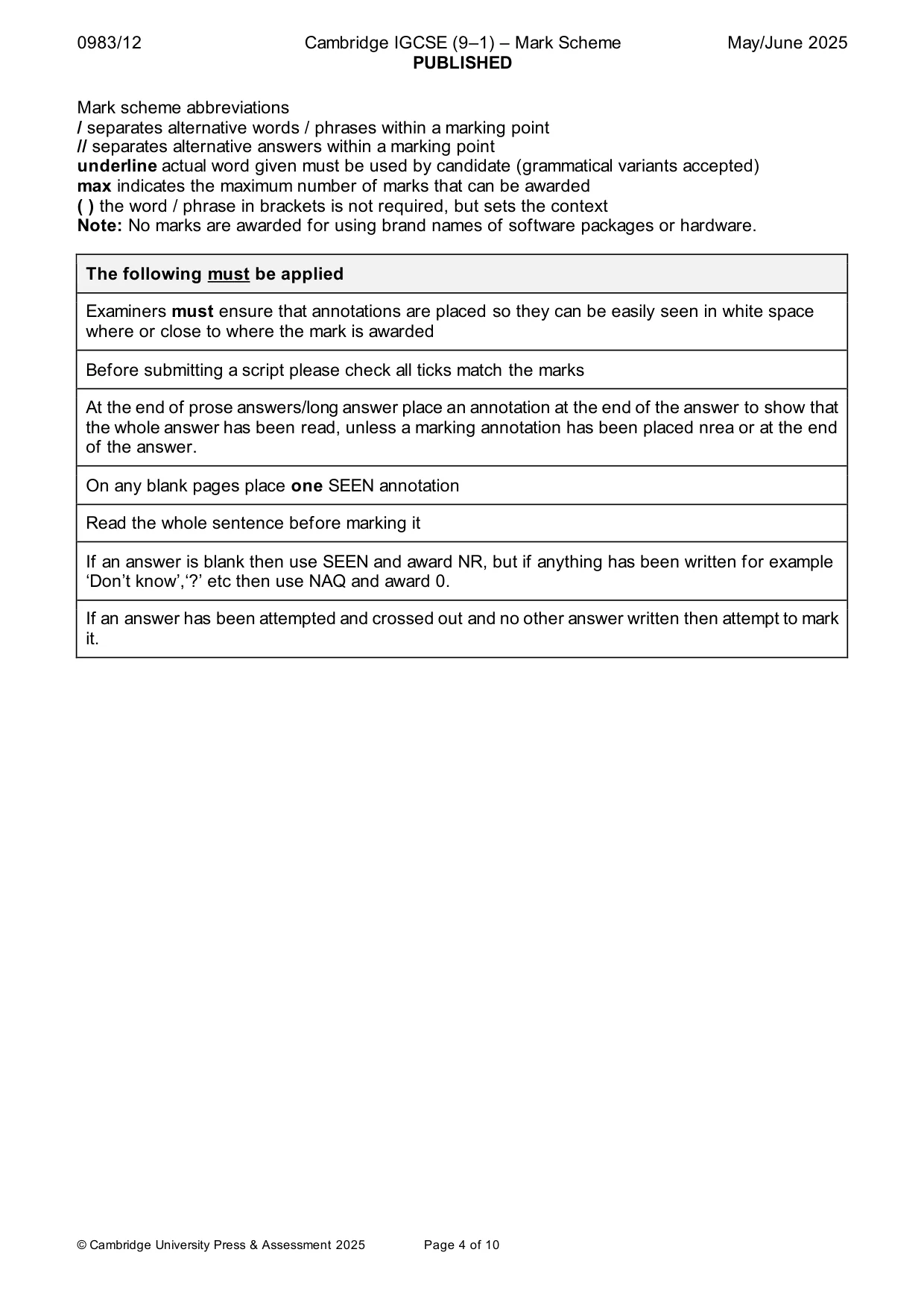 Mark scheme, page 4 of 10