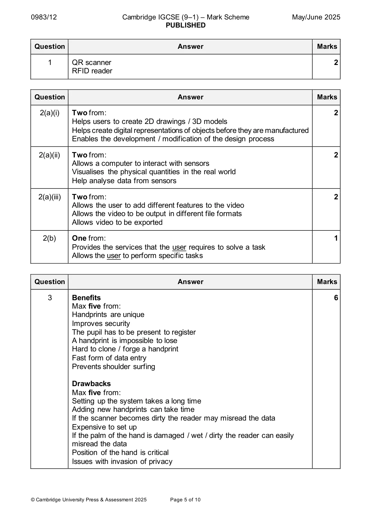 Mark scheme, page 5 of 10