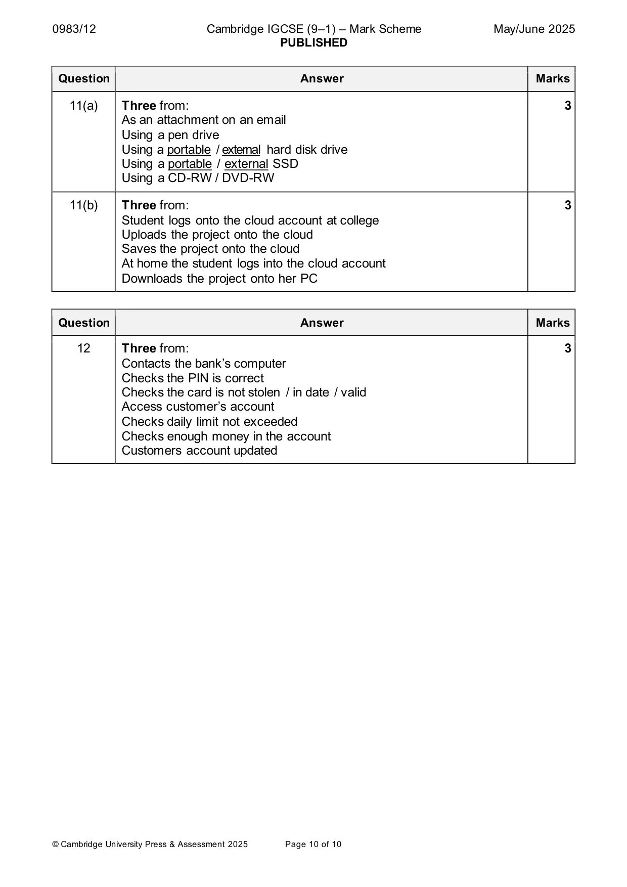 Mark scheme, page 10 of 10