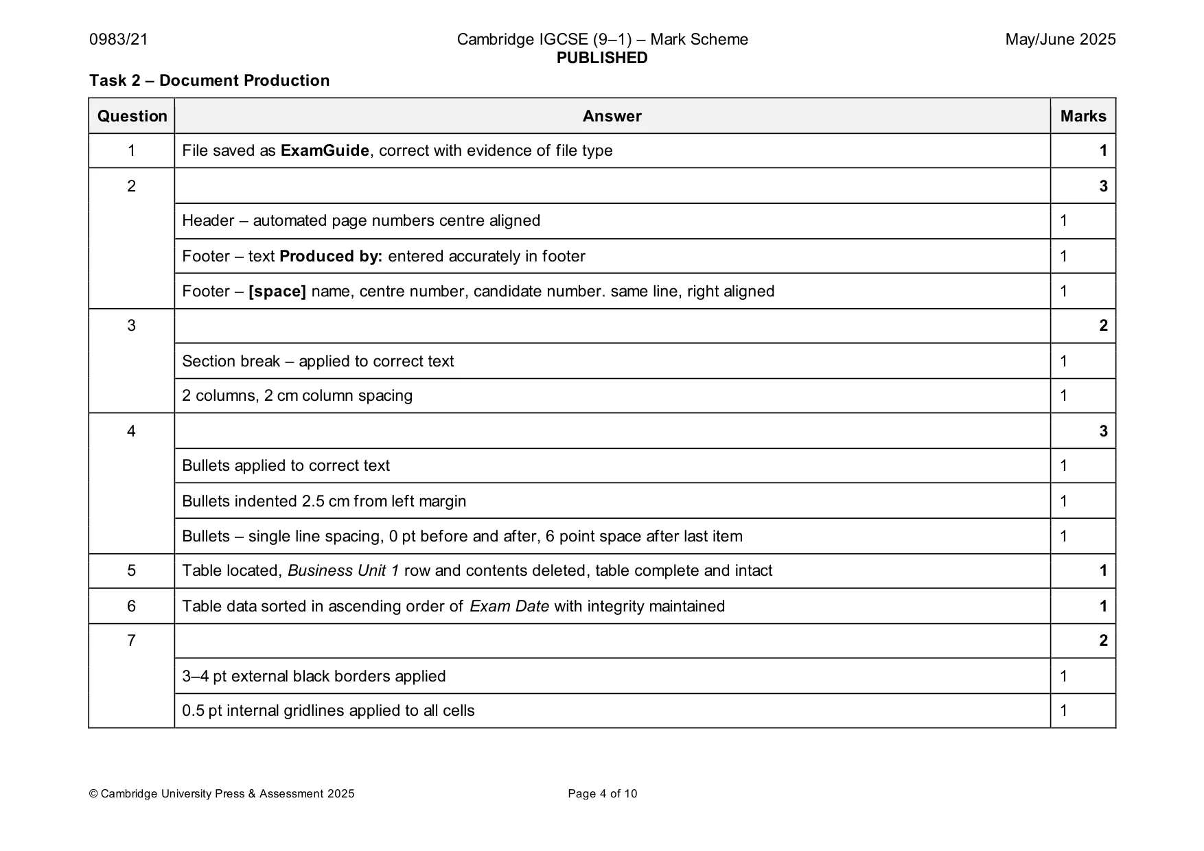Mark scheme, page 4 of 10