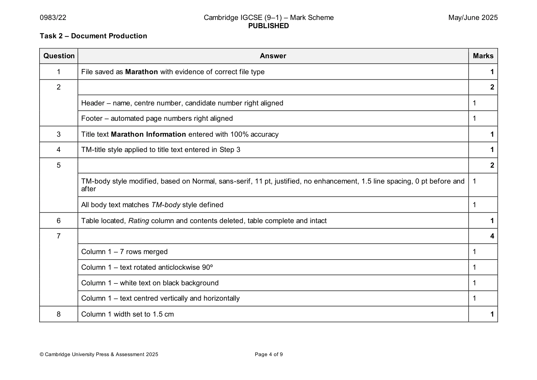 Mark scheme, page 4 of 9