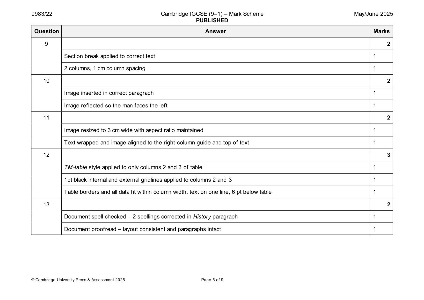 Mark scheme, page 5 of 9