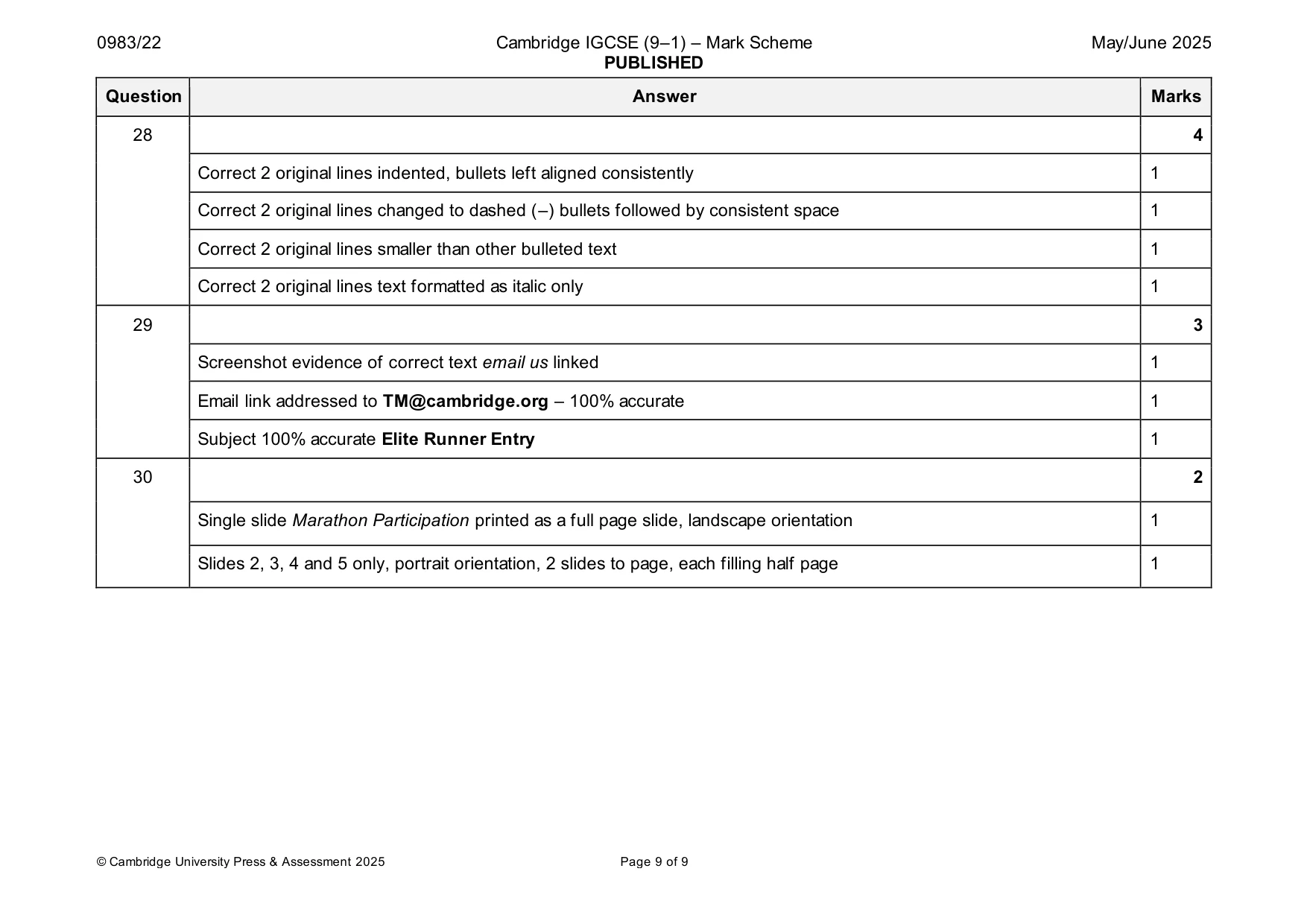 Mark scheme, page 9 of 9
