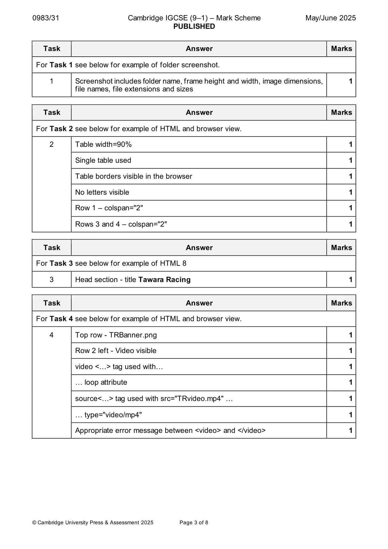 Mark scheme, page 3 of 8