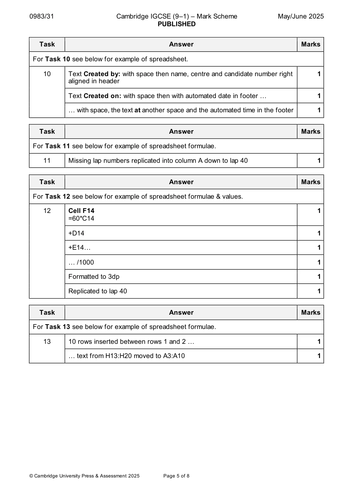 Mark scheme, page 5 of 8