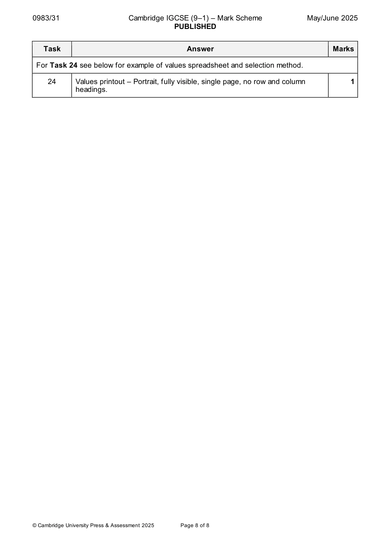 Mark scheme, page 8 of 8