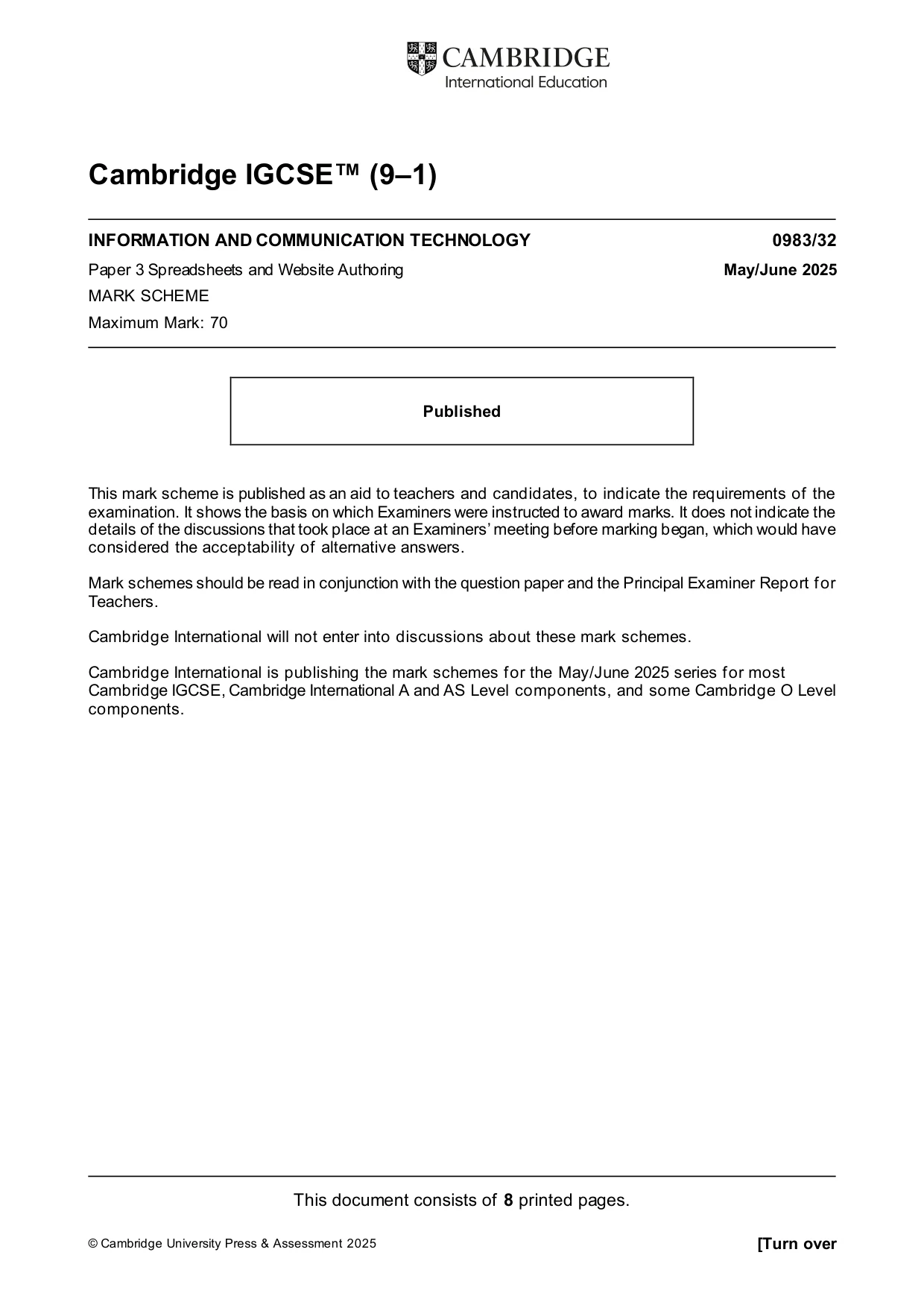 Mark scheme, page 1 of 8