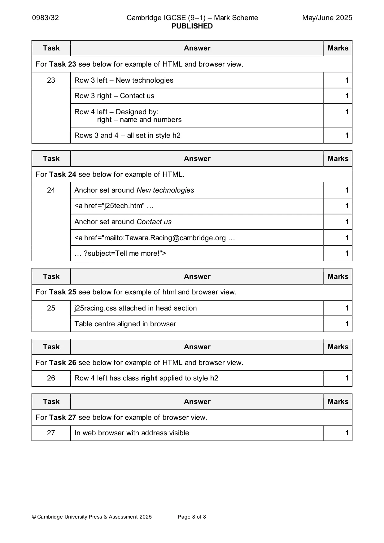 Mark scheme, page 8 of 8