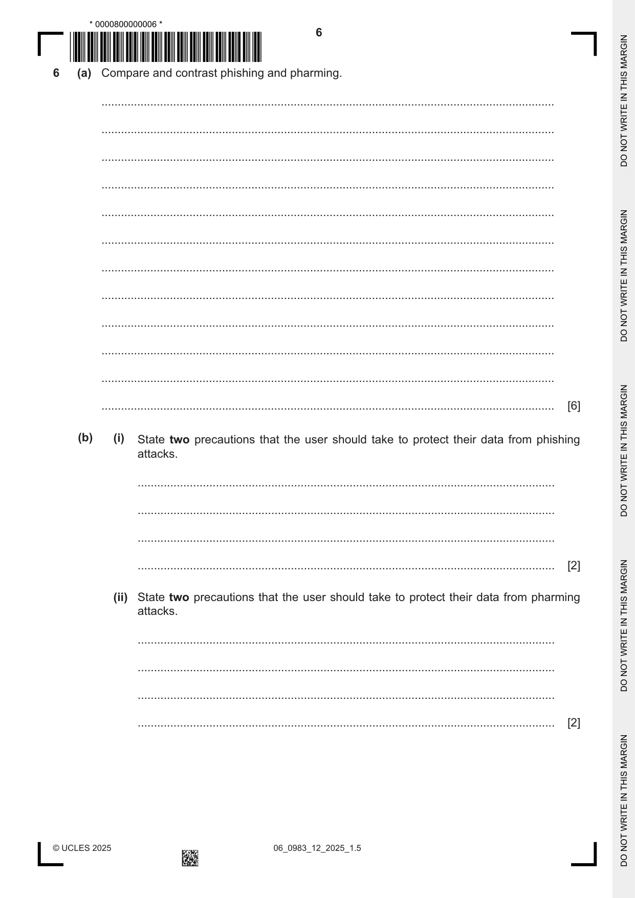 Cambridge IGCSE Information and Communication Technology (9-1) 0983 2025 May/June Paper 1 · Variant 2 question paper, page 6 of 12