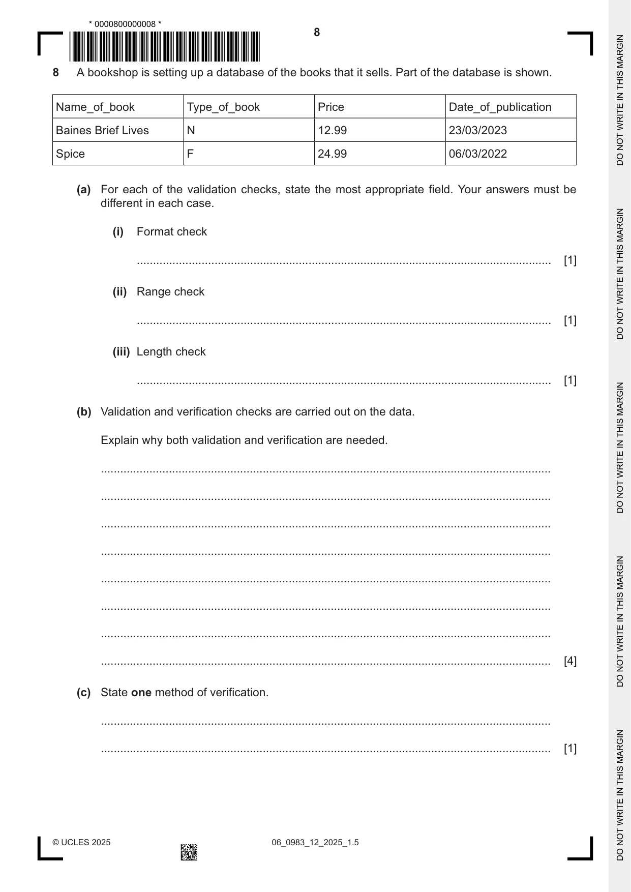 Cambridge IGCSE Information and Communication Technology (9-1) 0983 2025 May/June Paper 1 · Variant 2 question paper, page 8 of 12