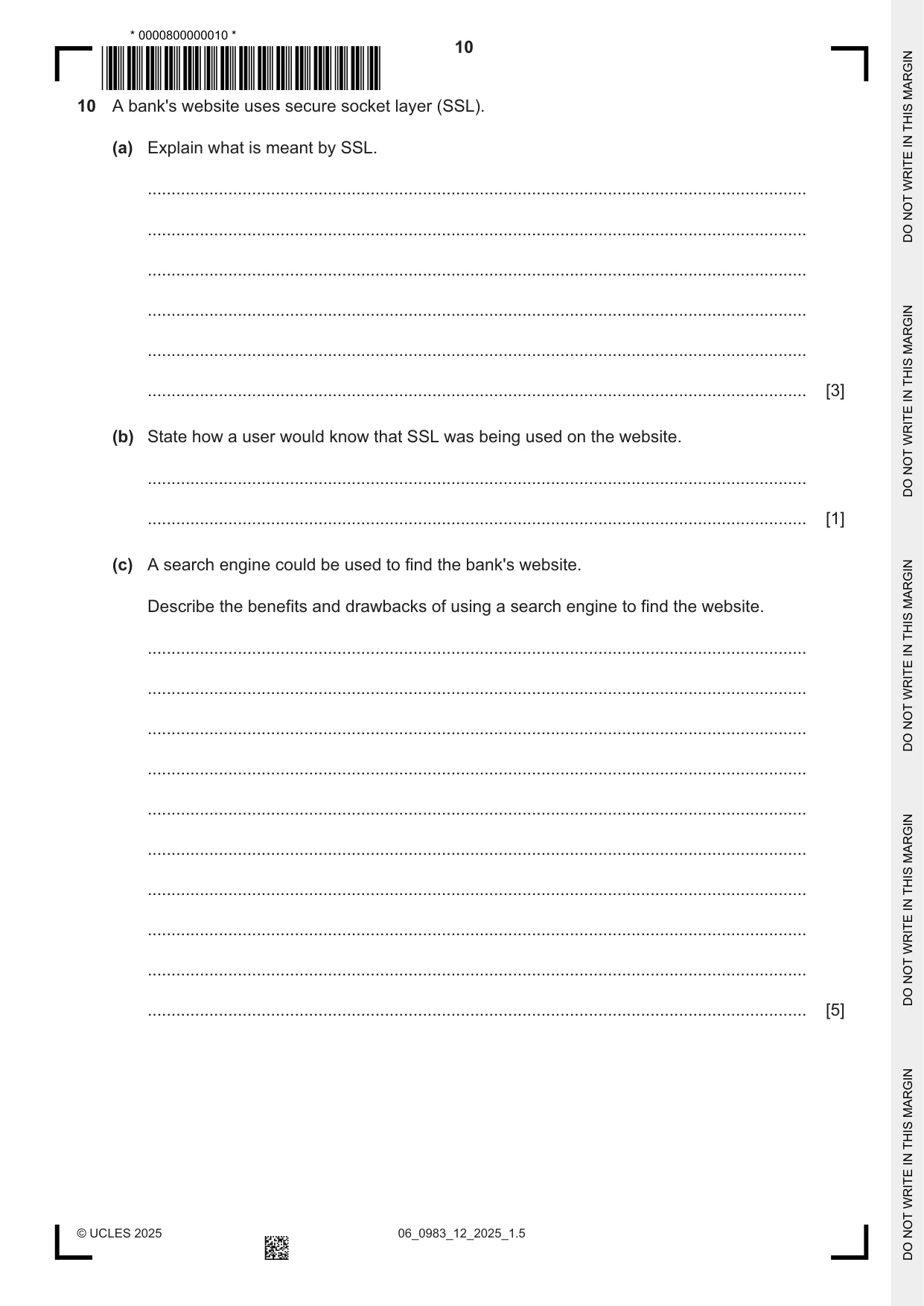Cambridge IGCSE Information and Communication Technology (9-1) 0983 2025 May/June Paper 1 · Variant 2 question paper, page 10 of 12