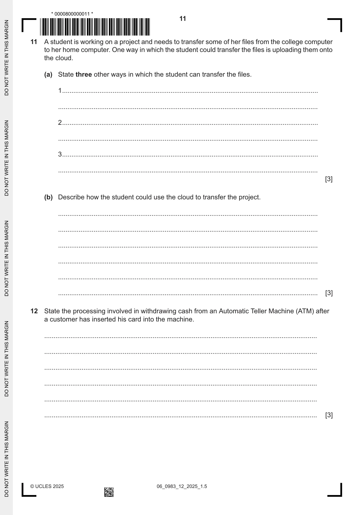 Cambridge IGCSE Information and Communication Technology (9-1) 0983 2025 May/June Paper 1 · Variant 2 question paper, page 11 of 12