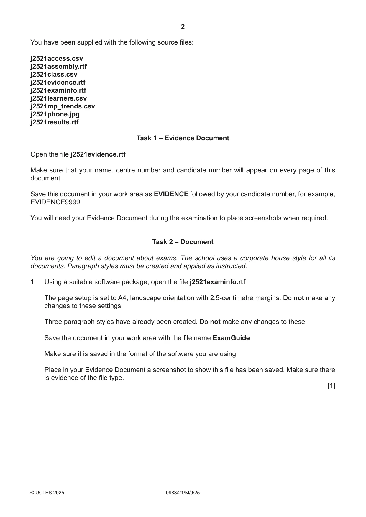 Cambridge IGCSE Information and Communication Technology (9-1) 0983 2025 May/June Paper 2 · Variant 1 question paper, page 2 of 12