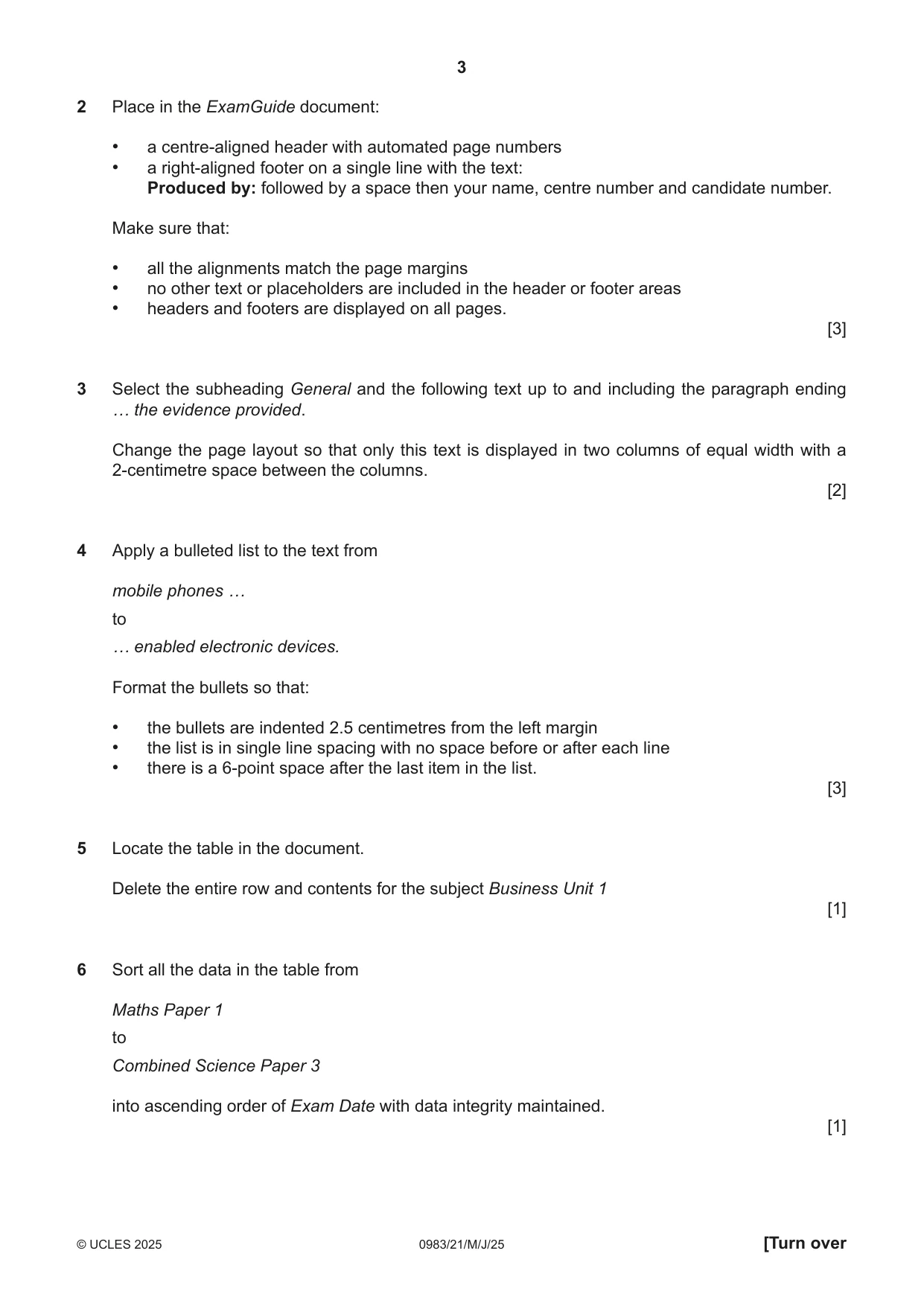 Cambridge IGCSE Information and Communication Technology (9-1) 0983 2025 May/June Paper 2 · Variant 1 question paper, page 3 of 12