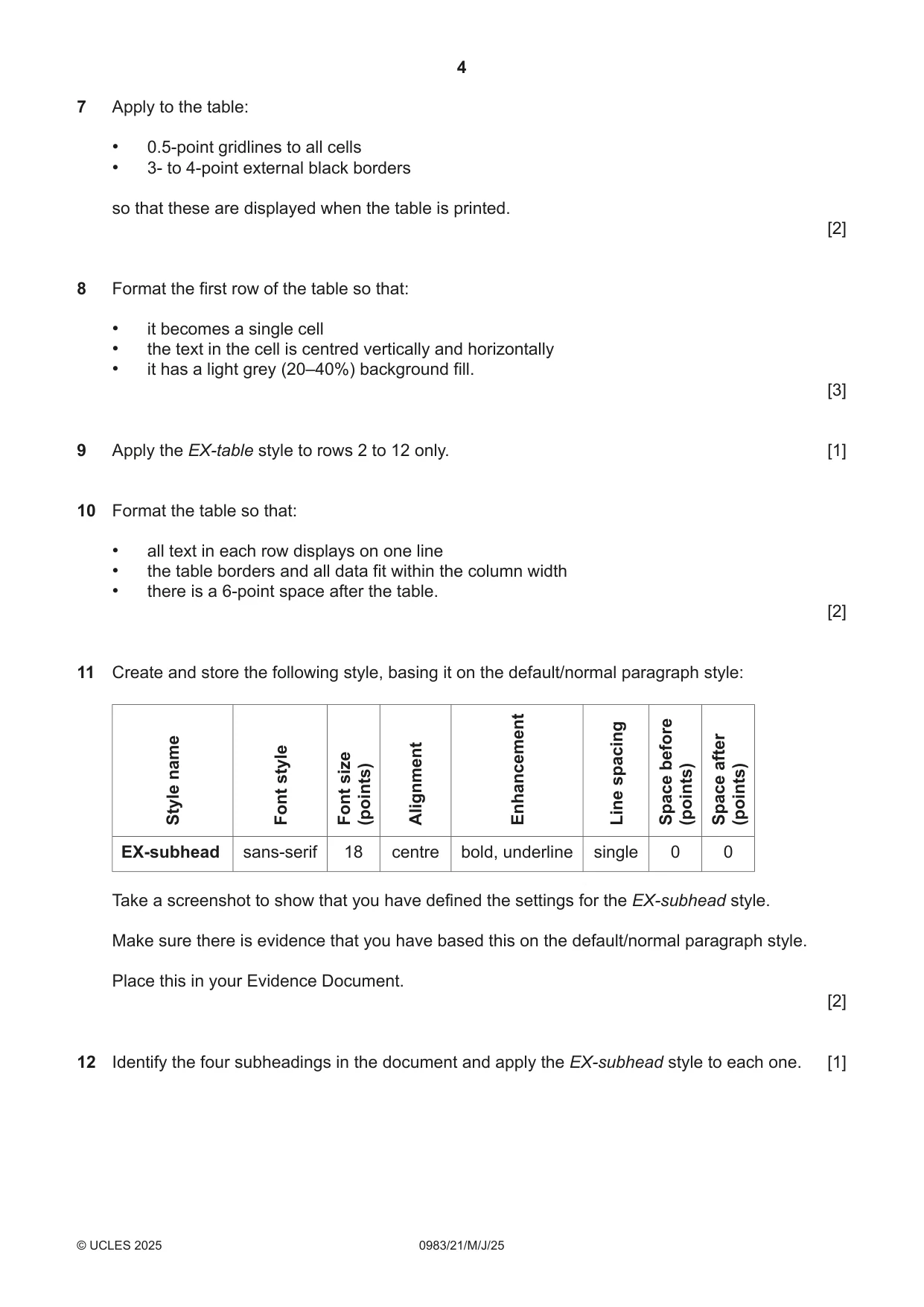 Cambridge IGCSE Information and Communication Technology (9-1) 0983 2025 May/June Paper 2 · Variant 1 question paper, page 4 of 12