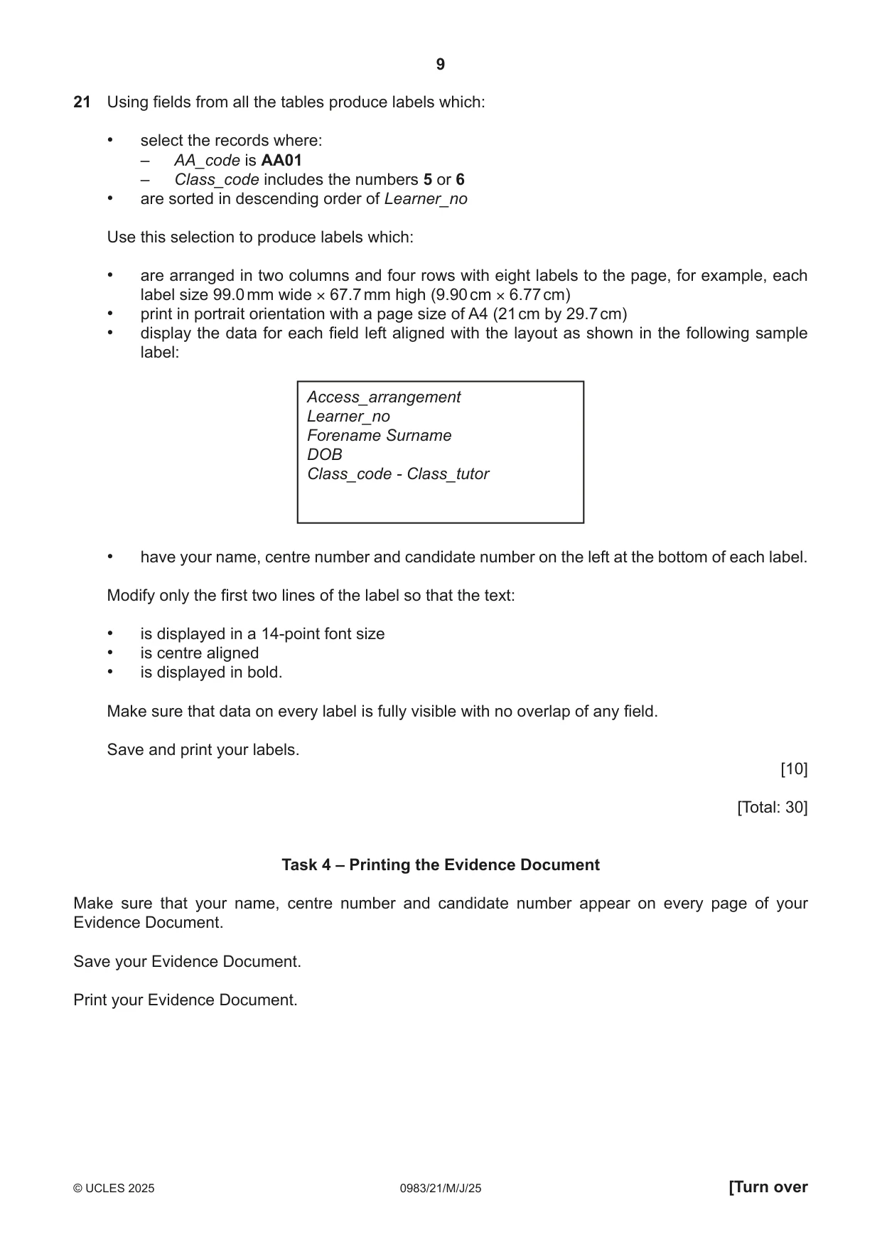 Cambridge IGCSE Information and Communication Technology (9-1) 0983 2025 May/June Paper 2 · Variant 1 question paper, page 9 of 12