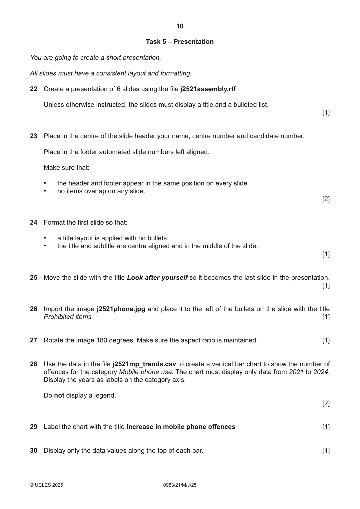 Cambridge IGCSE Information and Communication Technology (9-1) 0983 2025 May/June Paper 2 · Variant 1 question paper, page 10 of 12