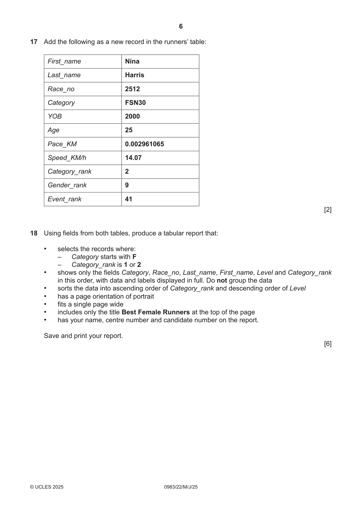Cambridge IGCSE Information and Communication Technology (9-1) 0983 2025 May/June Paper 2 · Variant 2 question paper, page 6 of 12