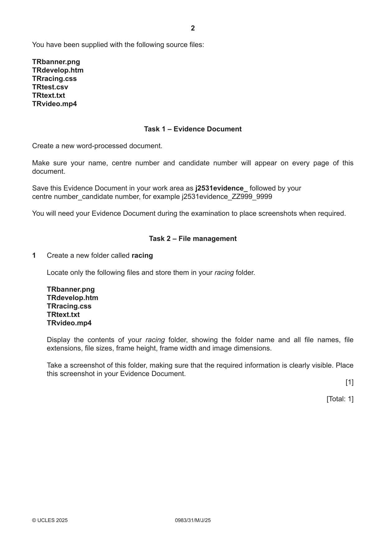 Cambridge IGCSE Information and Communication Technology (9-1) 0983 2025 May/June Paper 3 · Variant 1 question paper, page 2 of 8