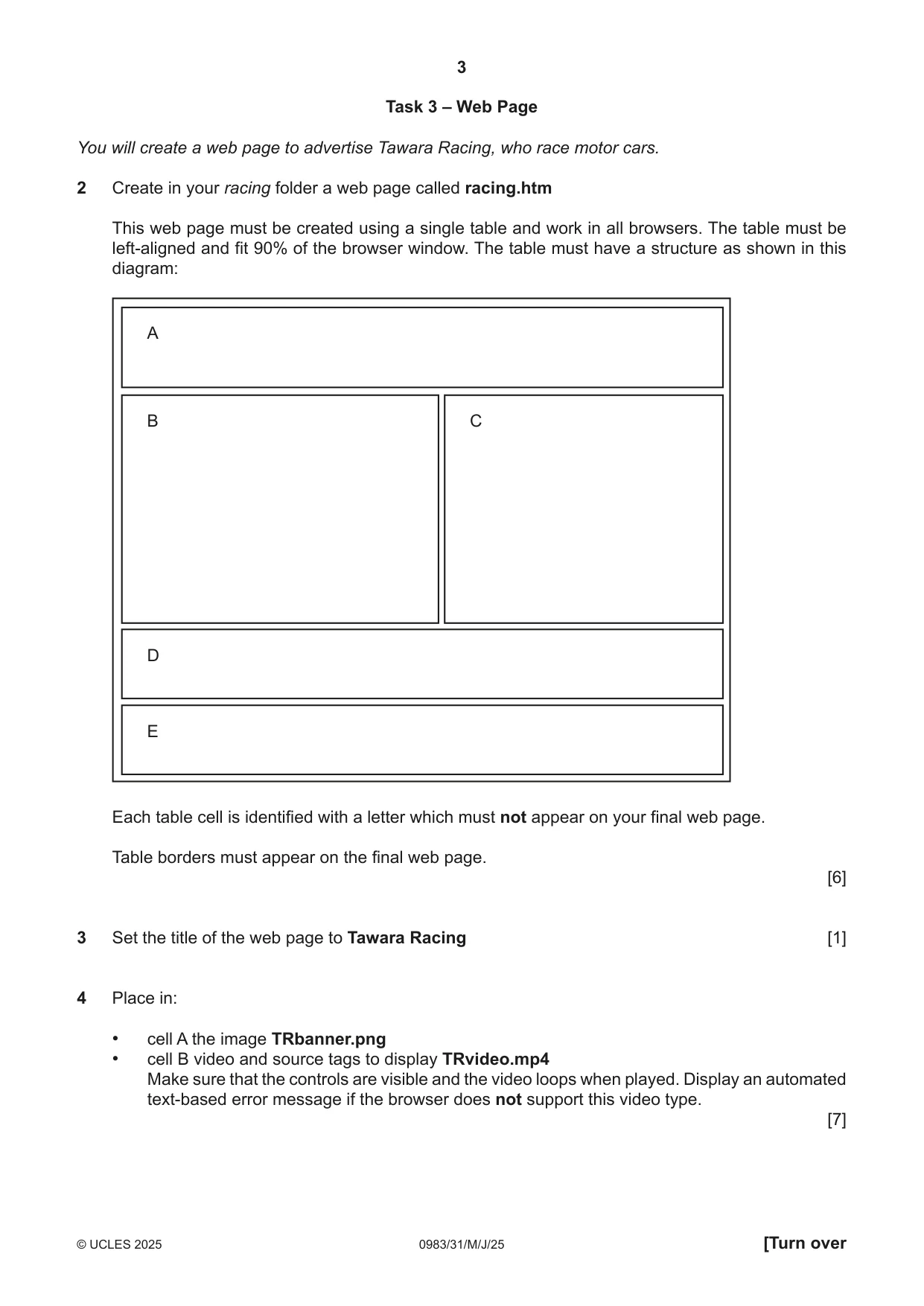 Cambridge IGCSE Information and Communication Technology (9-1) 0983 2025 May/June Paper 3 · Variant 1 question paper, page 3 of 8