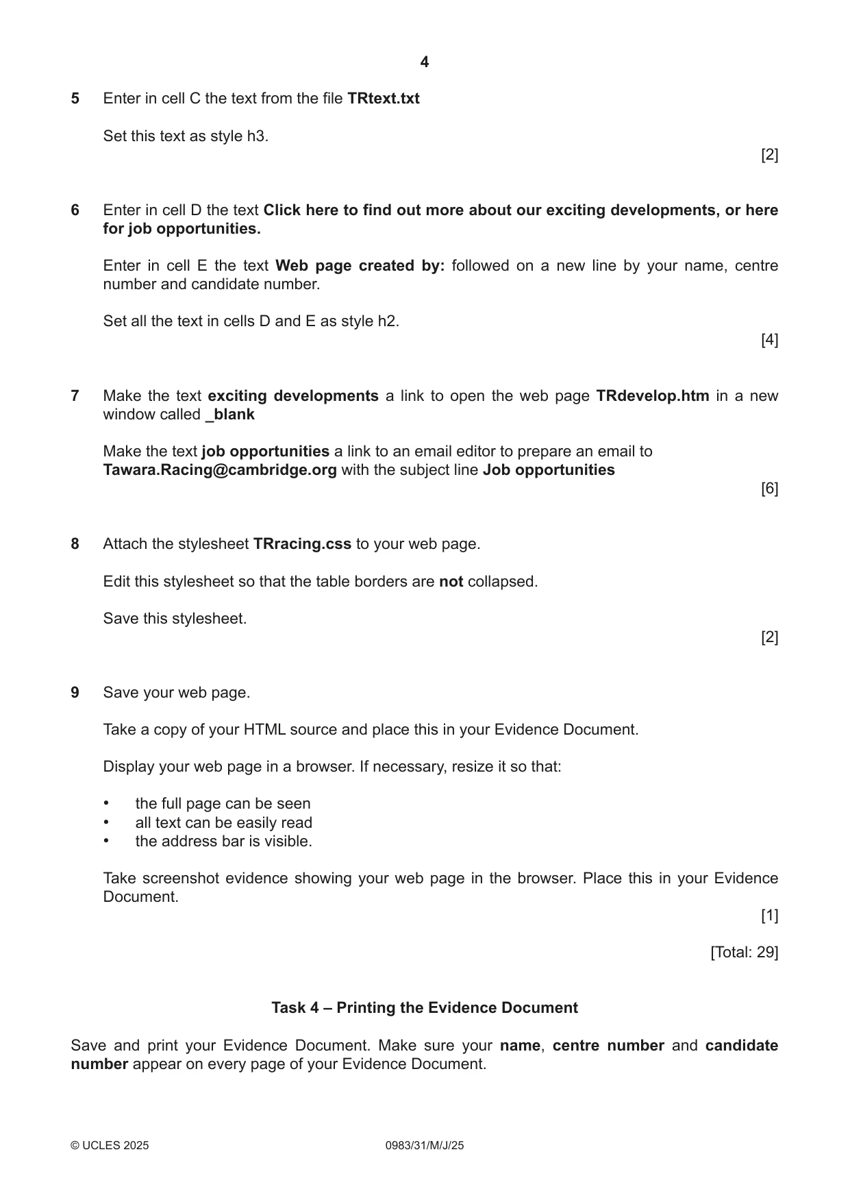Cambridge IGCSE Information and Communication Technology (9-1) 0983 2025 May/June Paper 3 · Variant 1 question paper, page 4 of 8