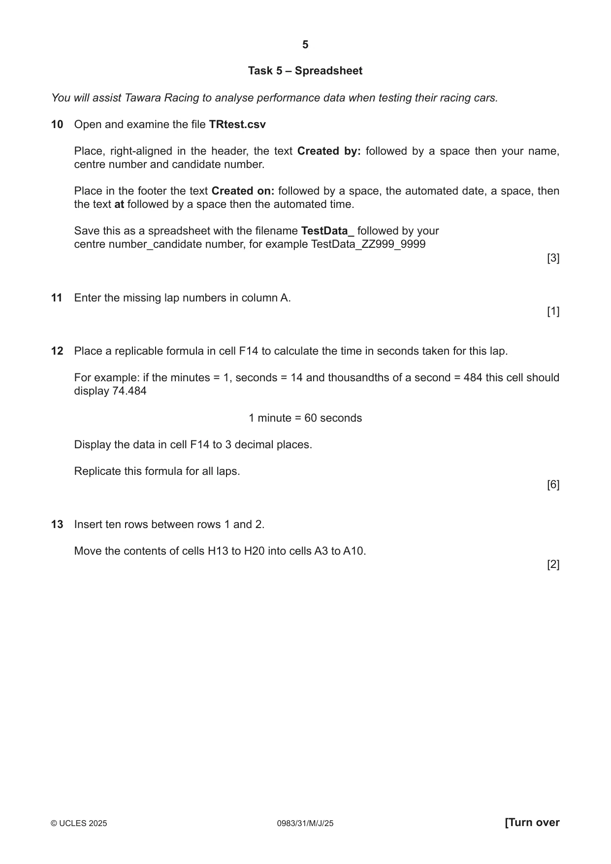 Cambridge IGCSE Information and Communication Technology (9-1) 0983 2025 May/June Paper 3 · Variant 1 question paper, page 5 of 8