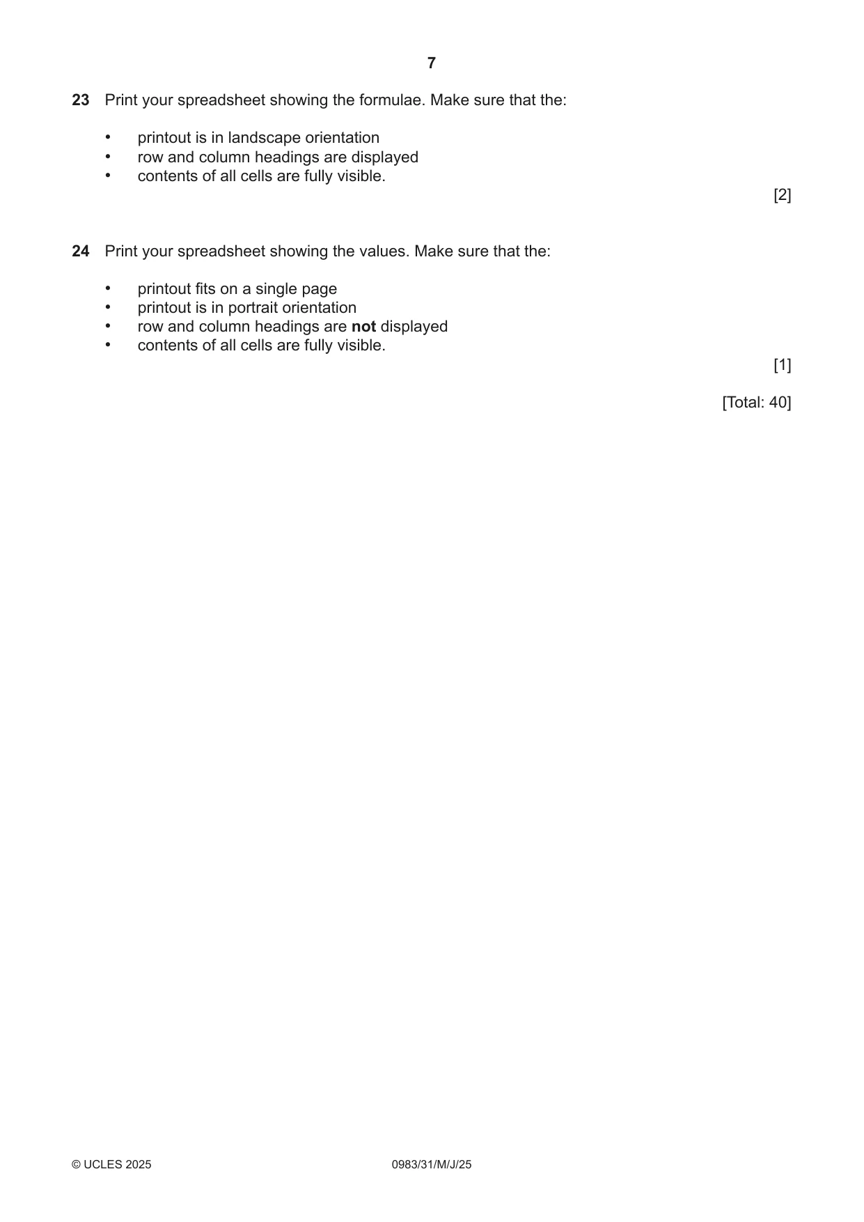 Cambridge IGCSE Information and Communication Technology (9-1) 0983 2025 May/June Paper 3 · Variant 1 question paper, page 7 of 8