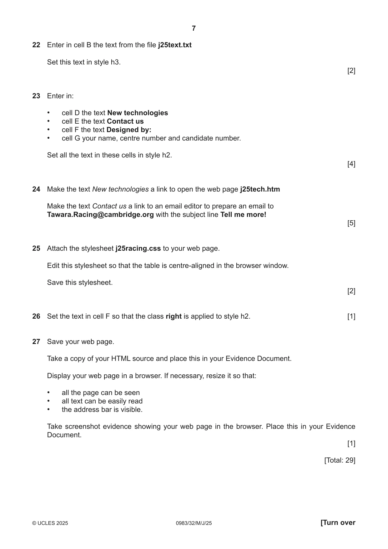 Cambridge IGCSE Information and Communication Technology (9-1) 0983 2025 May/June Paper 3 · Variant 2 question paper, page 7 of 8