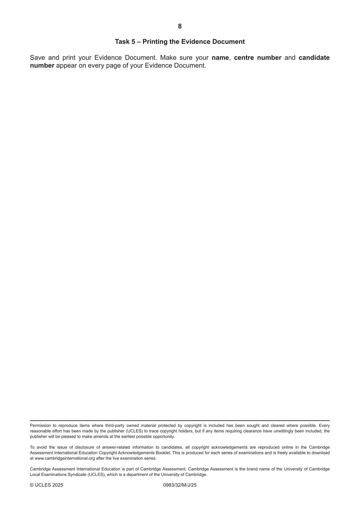 Cambridge IGCSE Information and Communication Technology (9-1) 0983 2025 May/June Paper 3 · Variant 2 question paper, page 8 of 8