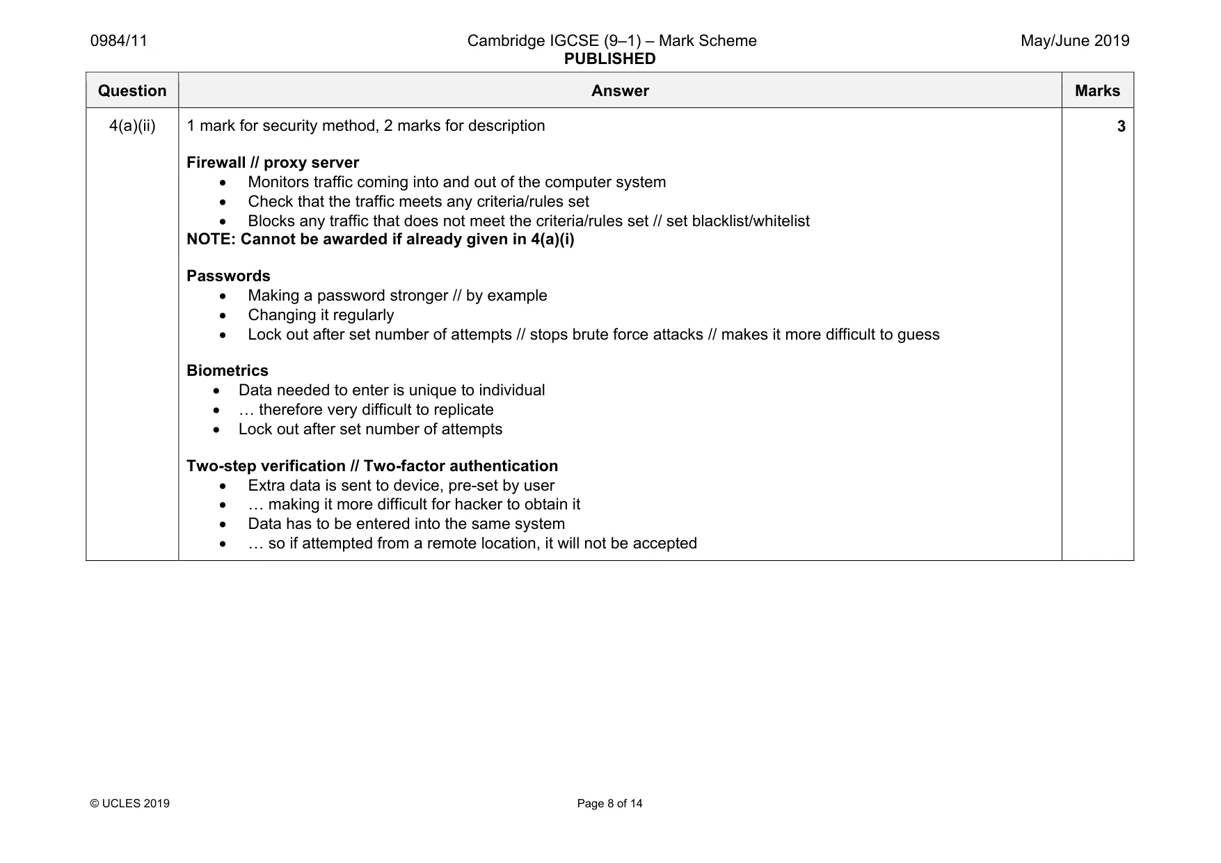 Mark scheme, page 8 of 14