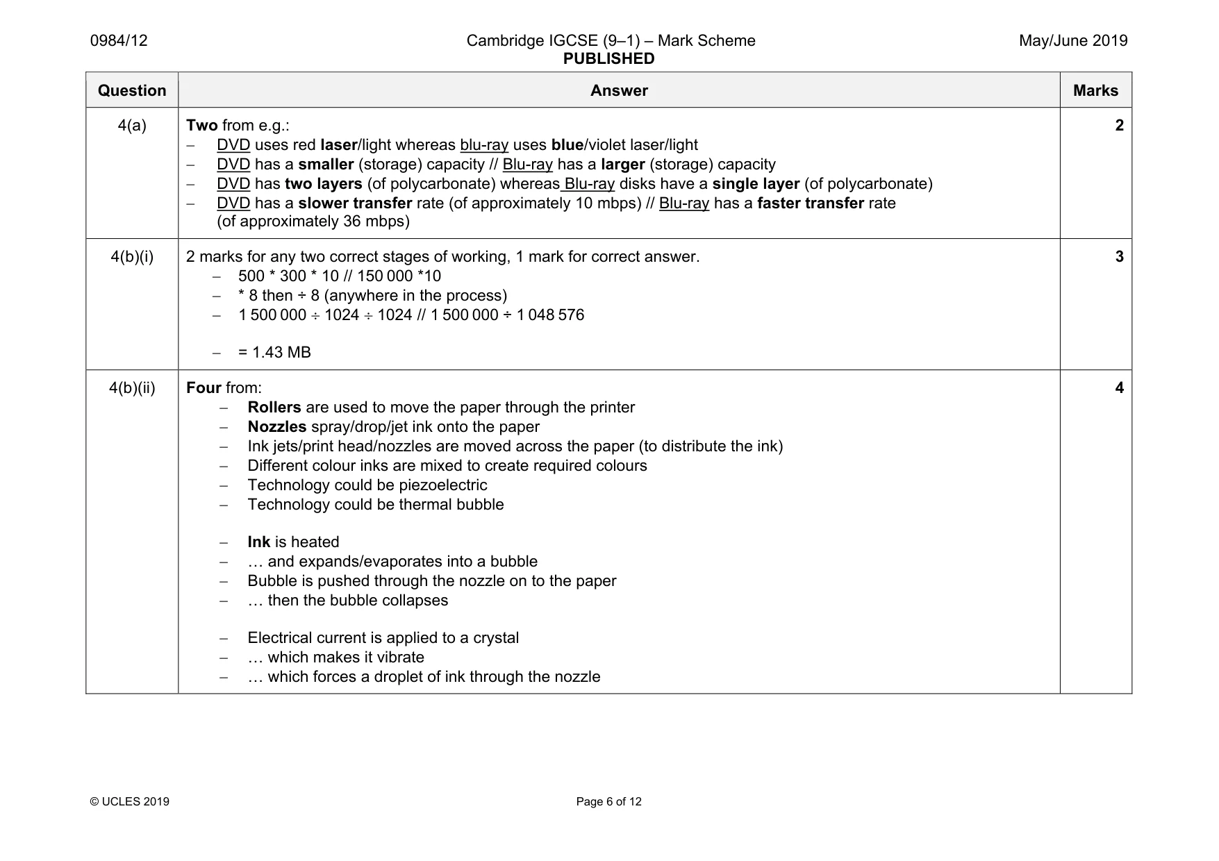 Mark scheme, page 6 of 12
