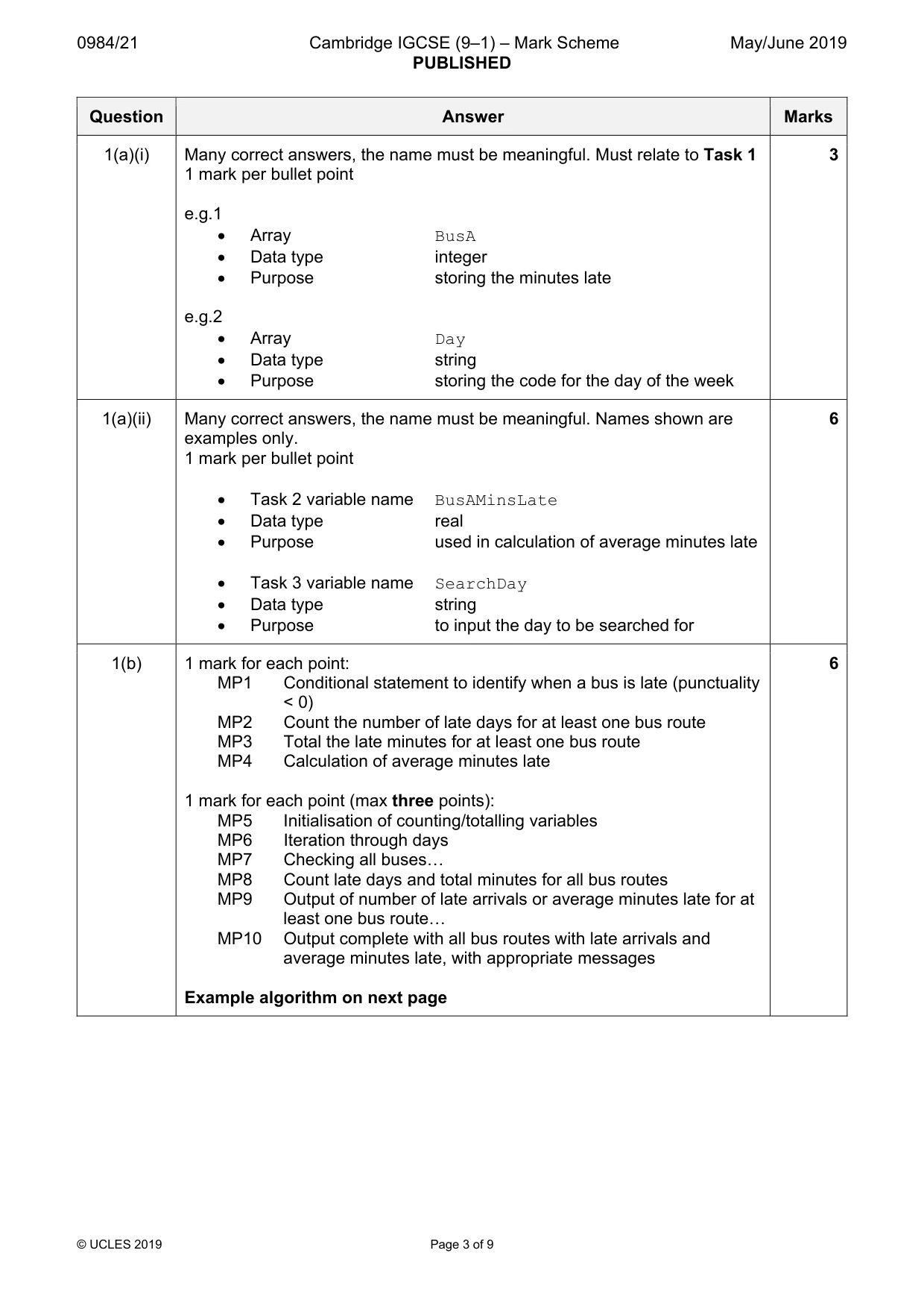 Mark scheme, page 3 of 9