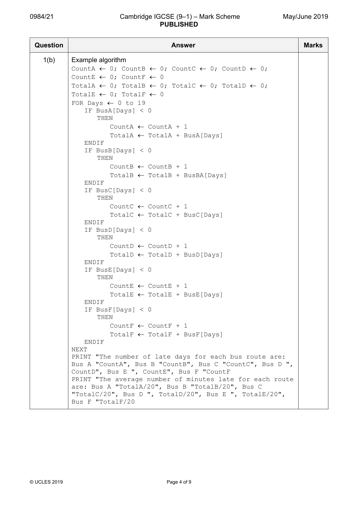 Mark scheme, page 4 of 9