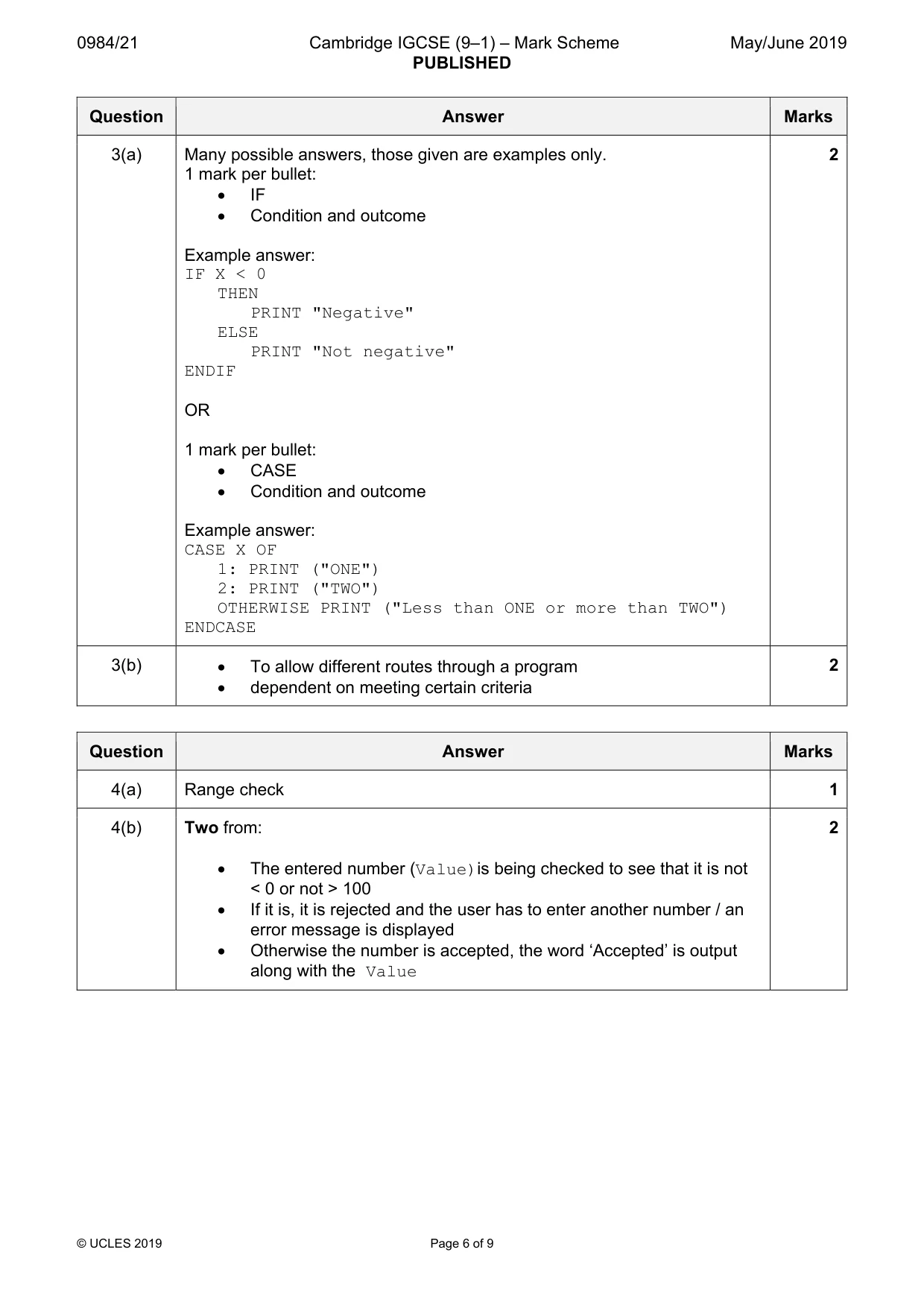 Mark scheme, page 6 of 9